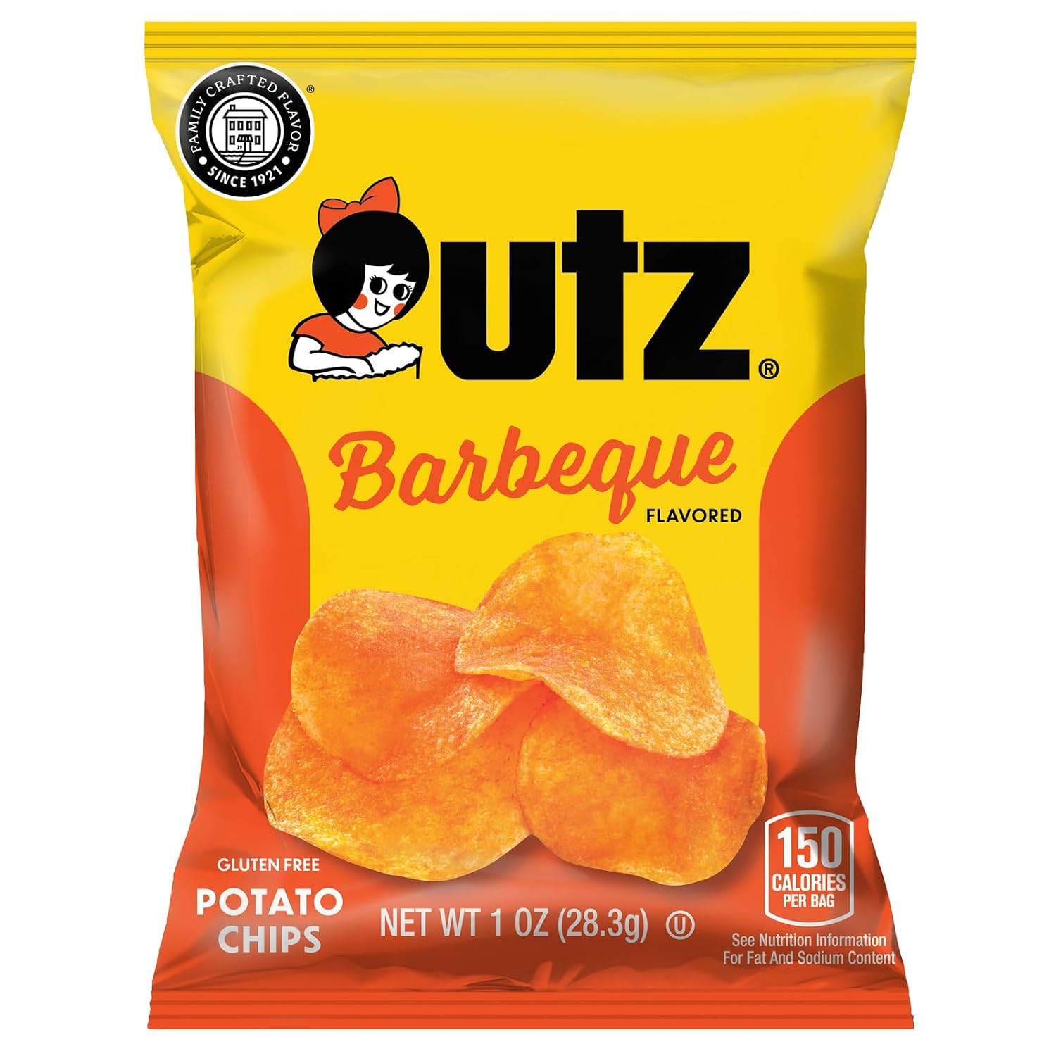 Utz Potato Chips, Barbeque – 1 oz. Bags (60 Count) – Crispy Potato Chips Made from Fresh Potatoes, Crunchy Individual Snacks to Go, Cholesterol Free, Trans-Fat Free, Gluten Free Snacks