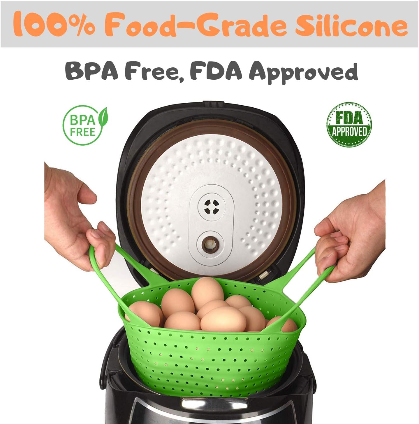 Silicone Steamer Basket | Foldable, Space-Saving | Fits 6,8 Qt Instant Pot and Similar-Sized Pressure Cookers Accessories | Silicone Strainer