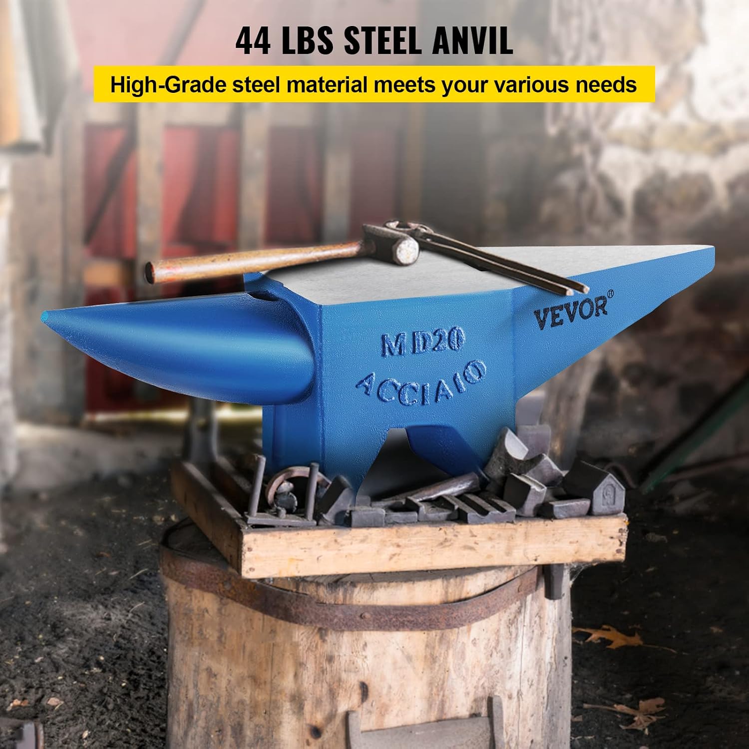 VEVOR Blacksmith Anvil 55 lbs (25 kg) Single Piece of Iron with Square Holes Ideal for Metalurgical and Blacksmiths in Metal Workshop and for