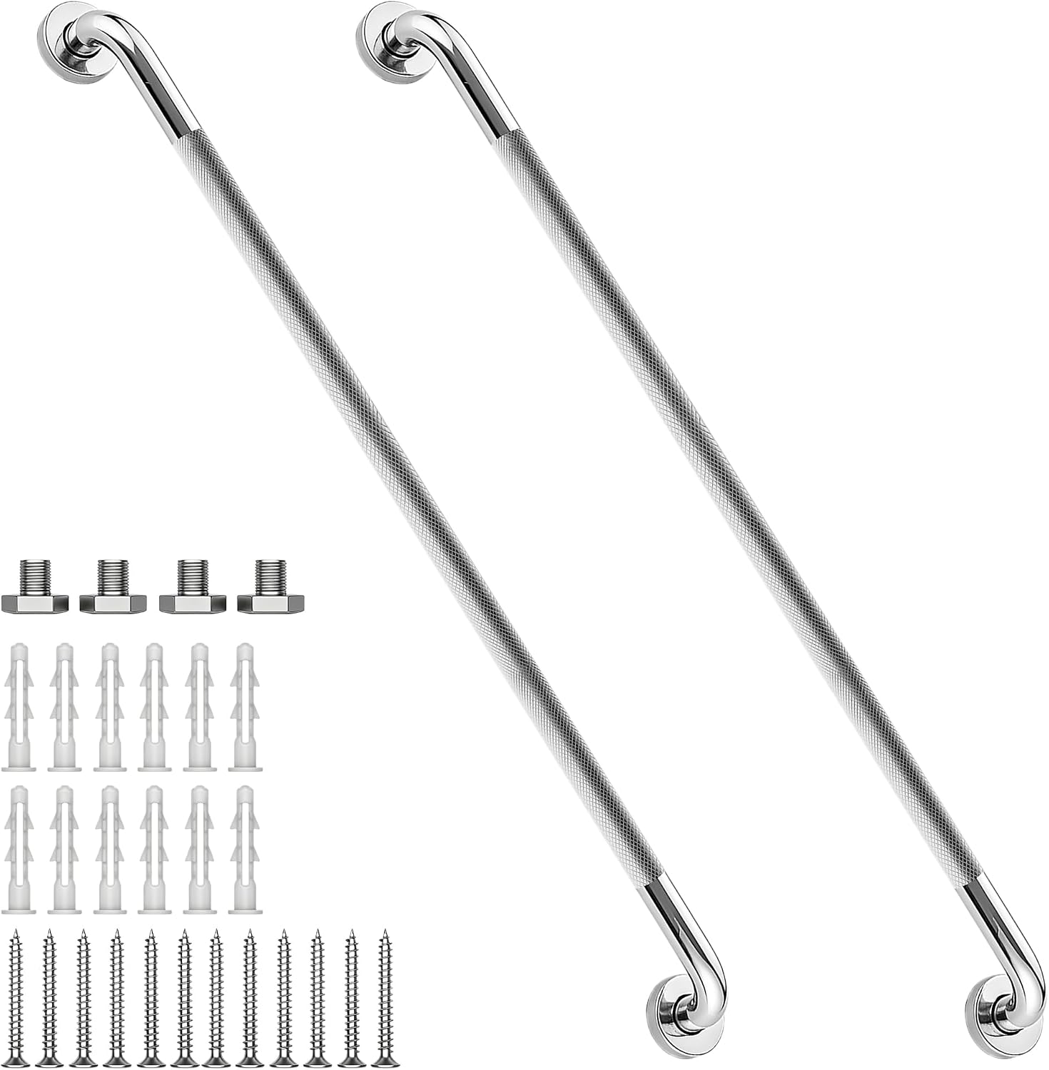 12 Inch Shower Grab Bar 1.25" Dia,Brushed Nickel Anti Slip Bathroom Grab Bar, 304 Stainless Steel Knurled Handicap Grab Bars, Safety Support Handrail,Bath Shower Handle for Elderly Injury Senior