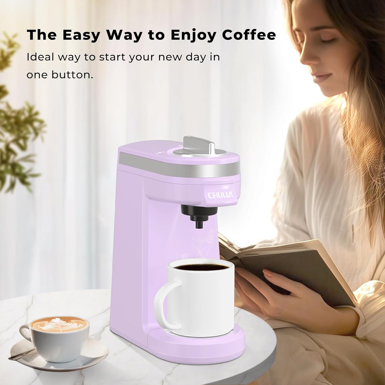 CHULUX Mini Single Serve Coffee Maker for K Pod, Brew Up to 12oz Cup, Black | Fast-Heating Boiler System, Single Cup Brewing, Portable Compact Design, Four-Hole Multi-Stream Needle, Adjustable Drip Tray