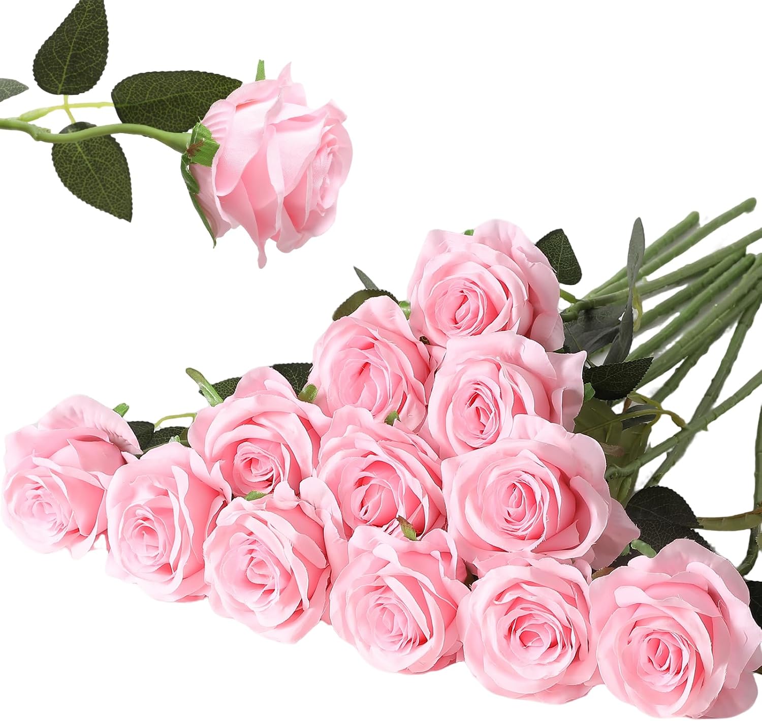 Hawesome 12PCS Artificial Silk Flowers Realistic Roses Bouquet Long Stem for Home Wedding Decoration Party (Yellow, 6 Flowers 6 Buds)