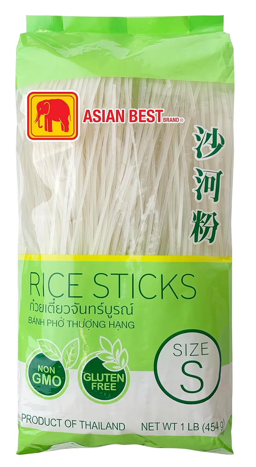 Asian Best Premium Rice Stick Noodle, Non GMO, Gluten Free, Small Size, 2mm,16 oz (3 Pack)