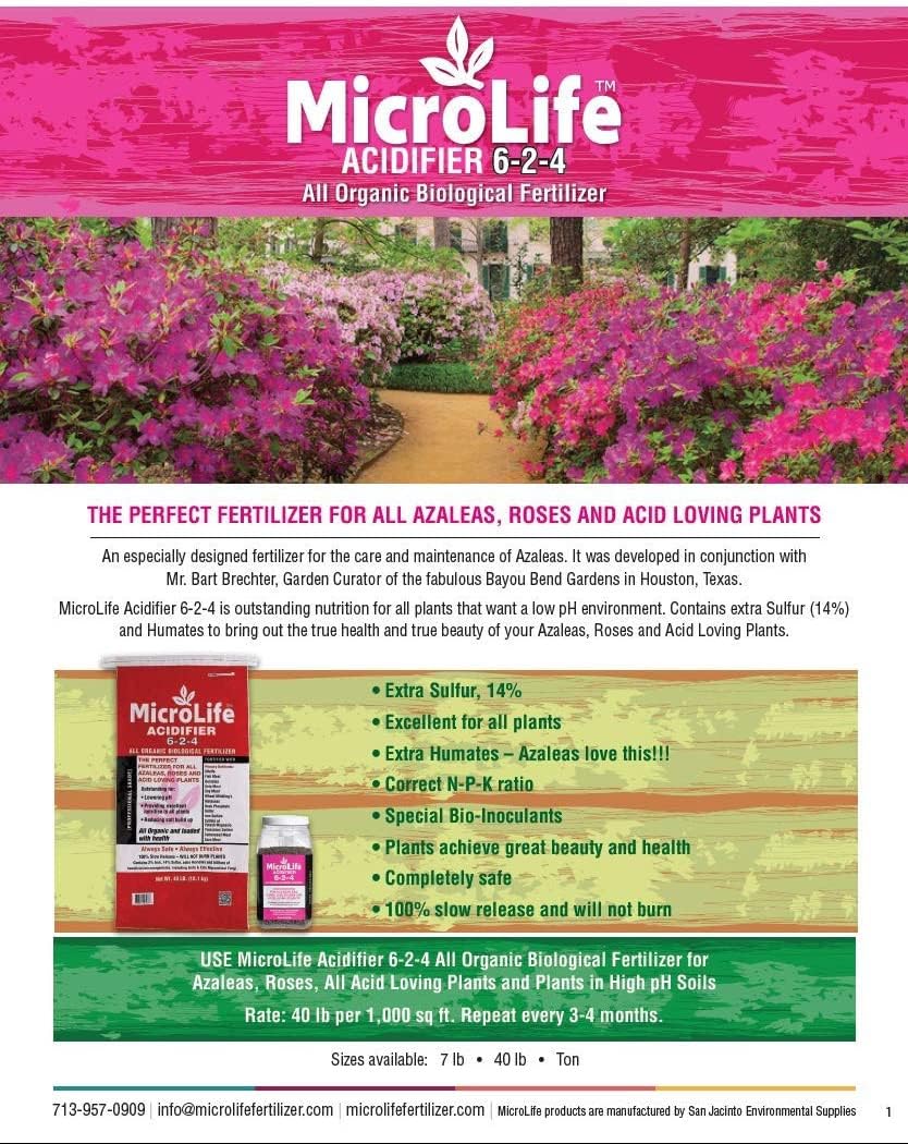 MicroLife Acidifier (6-2-4) Professional Grade Granular Organic Fertilizer (for Acid Loving Plants) Roses Blueberries Azaleas Camellias, 7 LBS