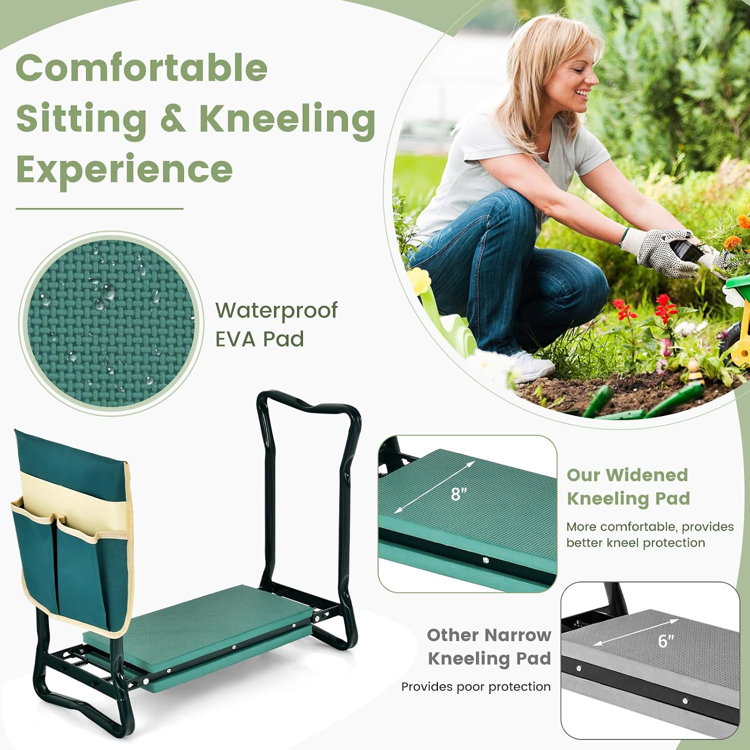 Goplus Garden Kneeler and Seat, Foldable Garden Bench for Kneeling & Sitting, Widened 8" EVA Soft Foam Pad