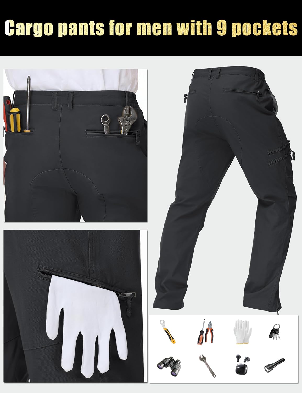 CRYSULLY Mens Tactical Cargo Pants Ripstop Cotton Military Hiking Work