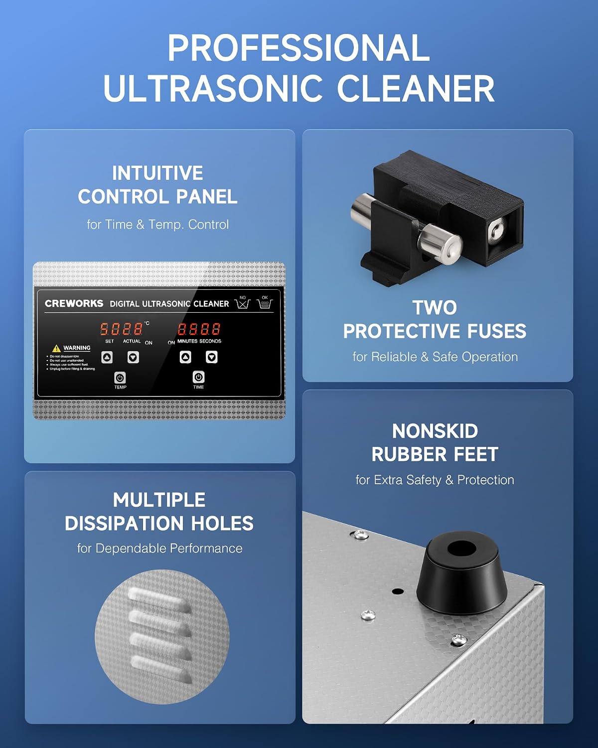 CREWORKS 3L Ultrasonic Cleaner, 0.8 gal Digital Sonic Cavitation Machine | 120W Stainless Steel Professional Jewelry Cleaner for Cleaning Tool Watch Glasses Retainer Denture Parts with Heater & Timer