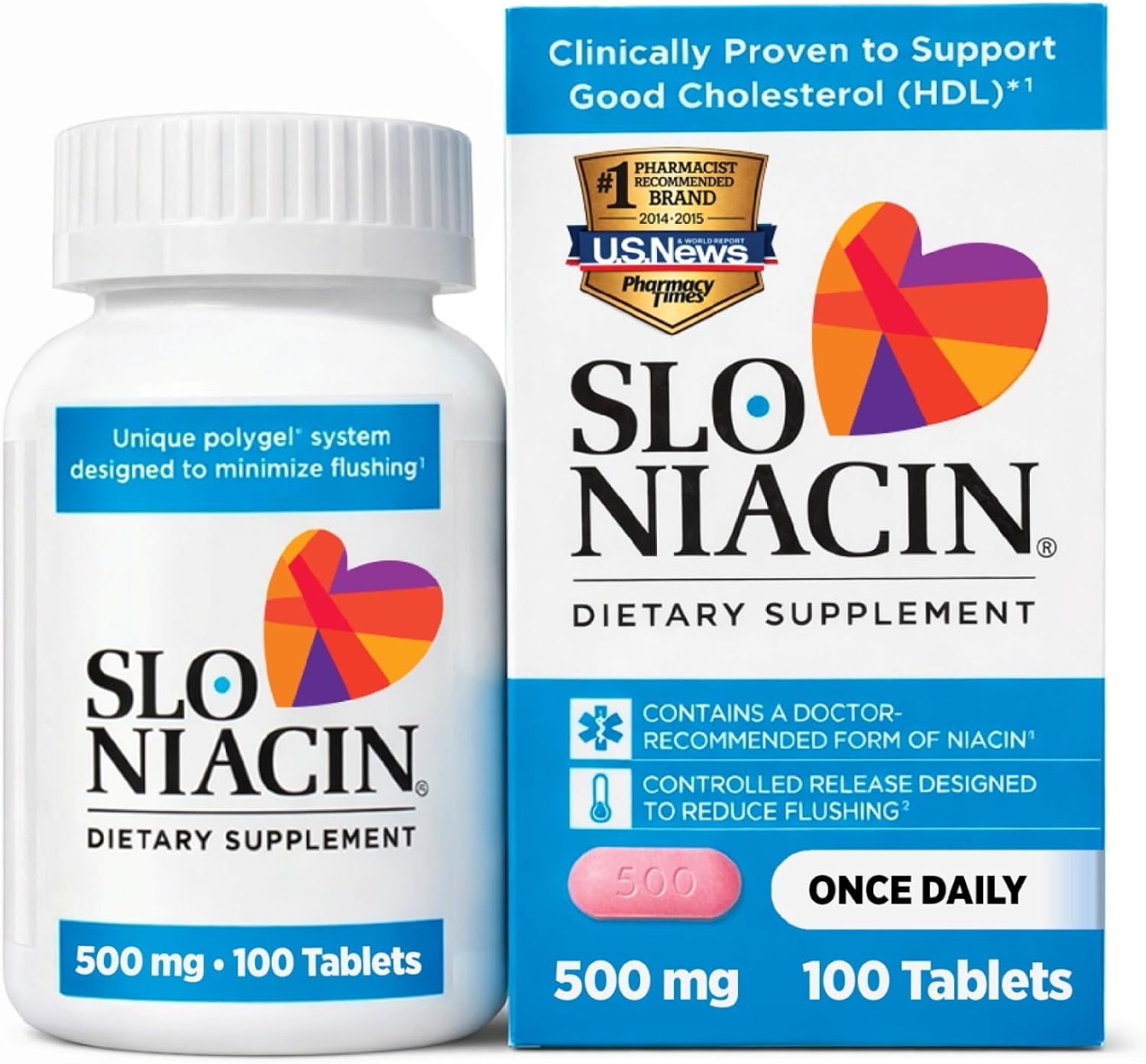 Slo-Niacin Slow Release Niacin 500mg – Vitamin B3 Supplement for Heart Wellness – Flush-Free B3 Vitamins for Cholesterol & Cardiovascular