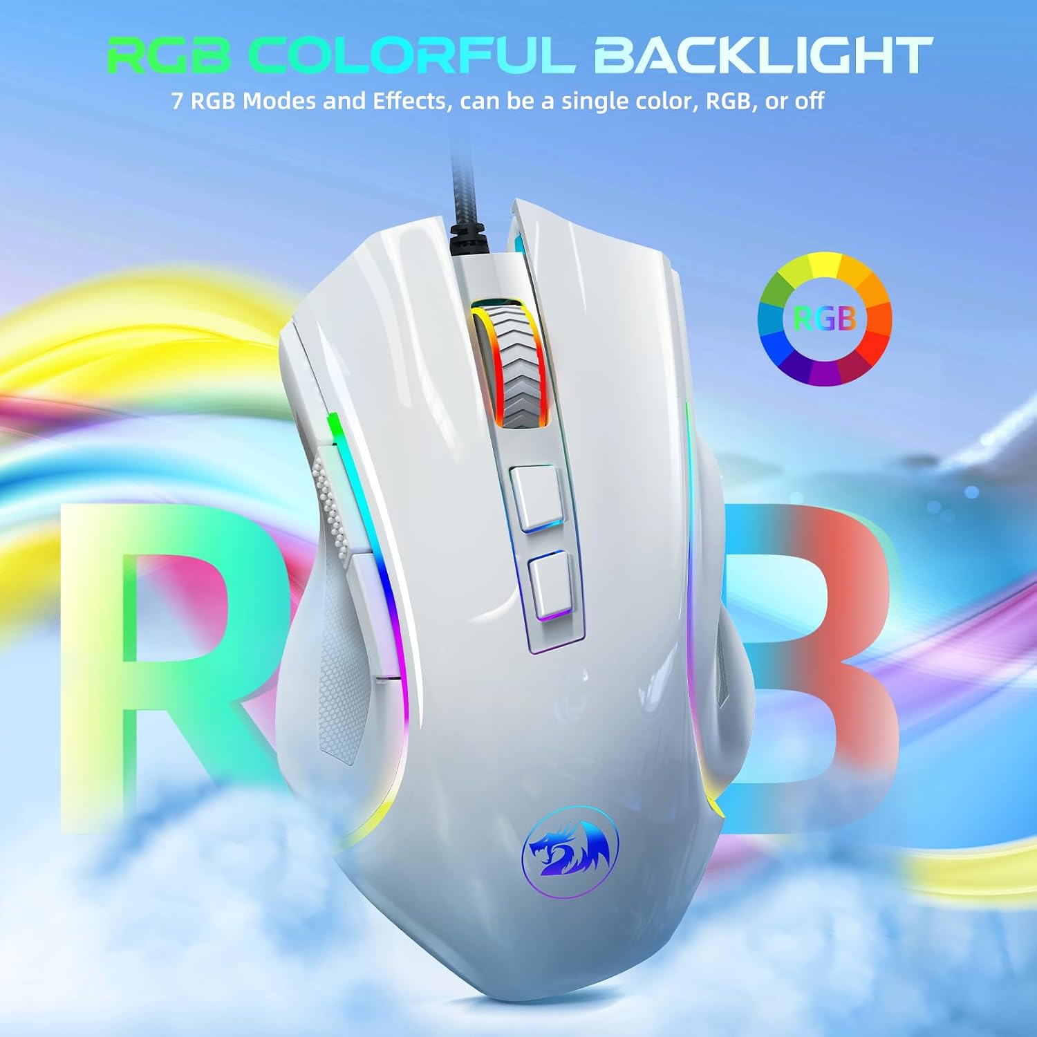 Redragon M602 Gaming Mouse, Ergonomic RGB Gaming Mouse Wired with 7200 Adjustable DPI, 9 Programmable Buttons, Professional Software for Gamer Office [Black]
