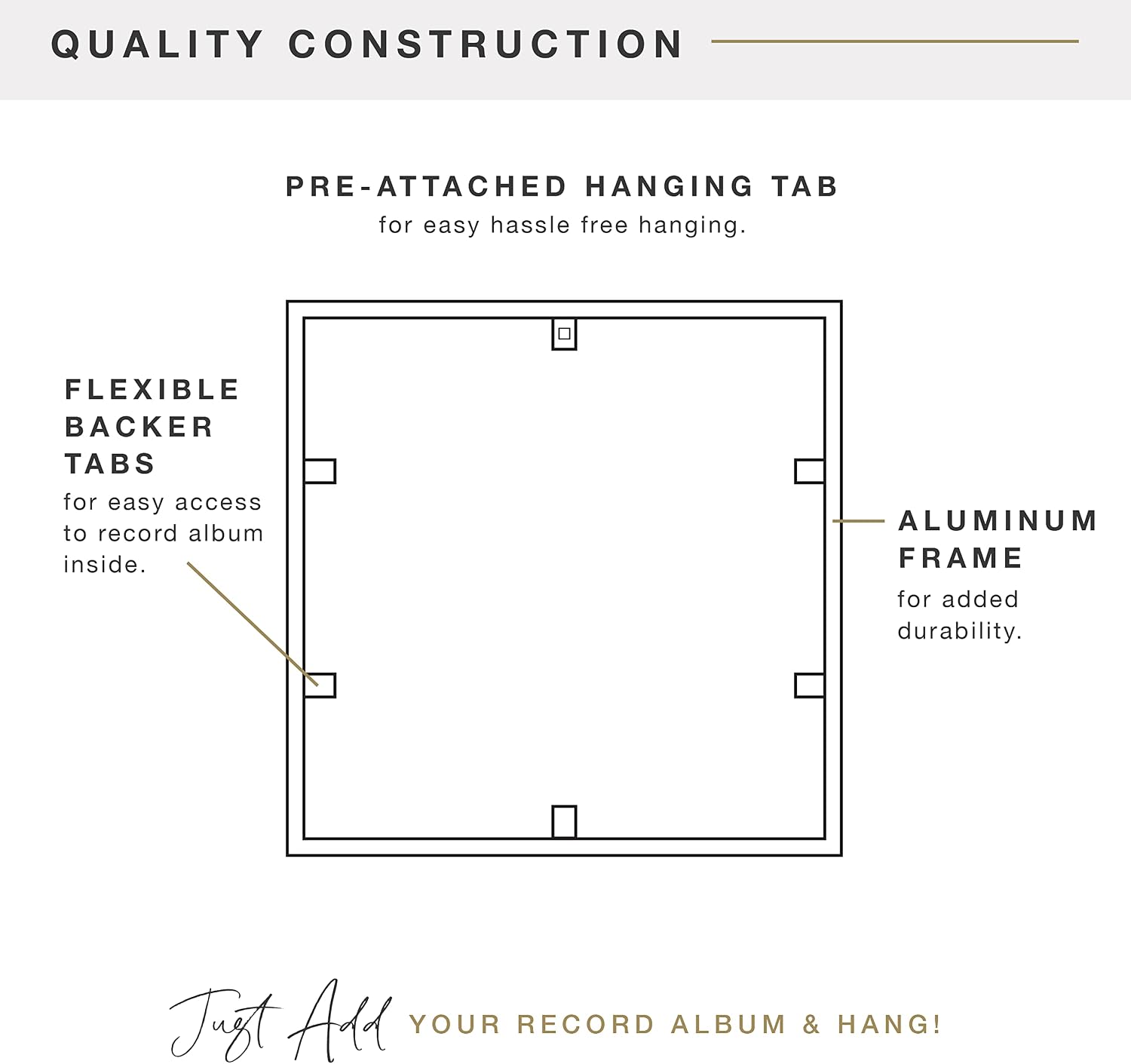 MCS Gallery Record Album Frame, 6-Pack (12.5"x12.5") Black Anodized Aluminum - LP Vinyl Jacket Display, Transparent Back, Styrene Protection