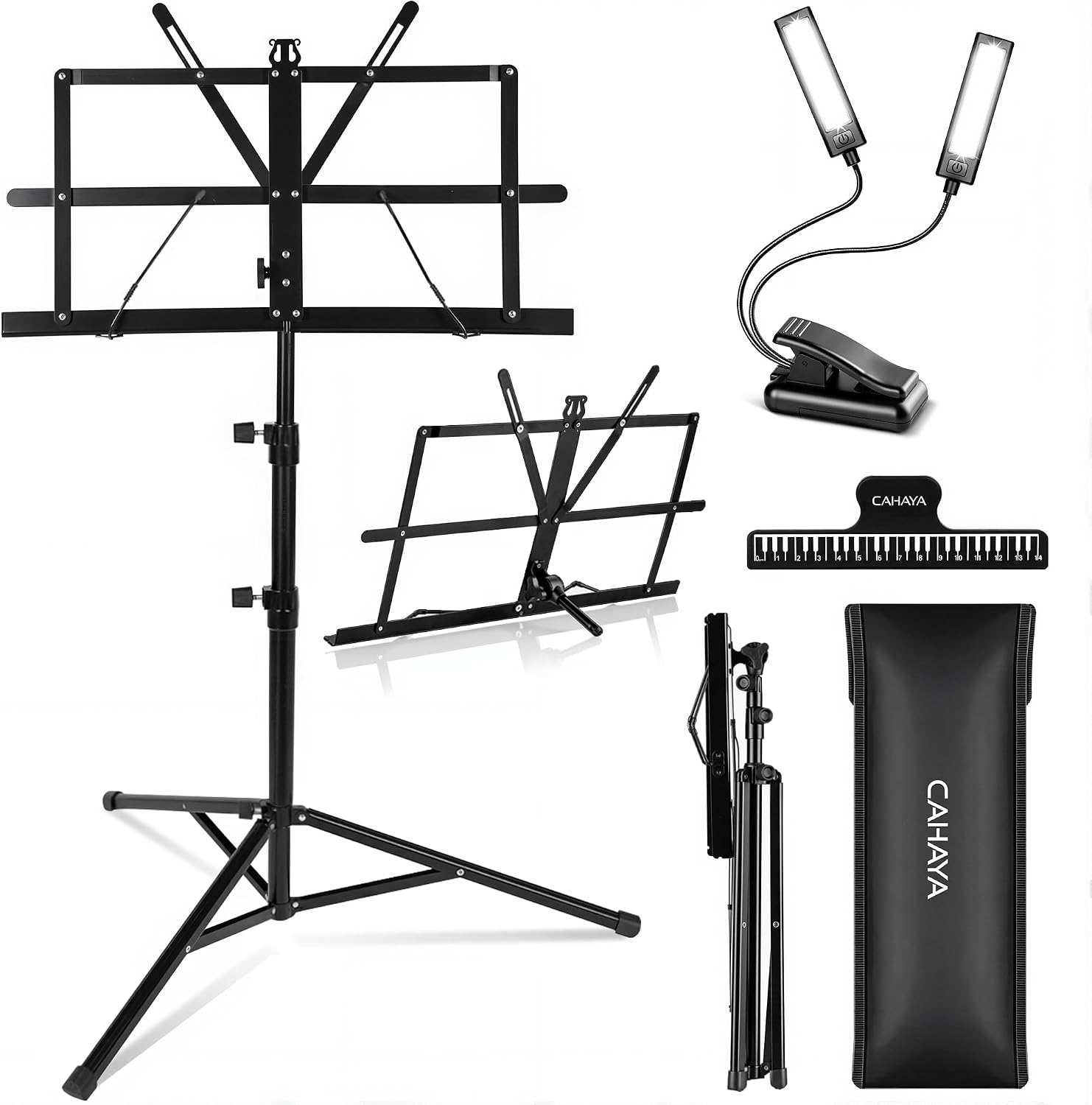 CAHAYA Sheet Music Stand Portable Folding Dual Use Desktop Book Holder