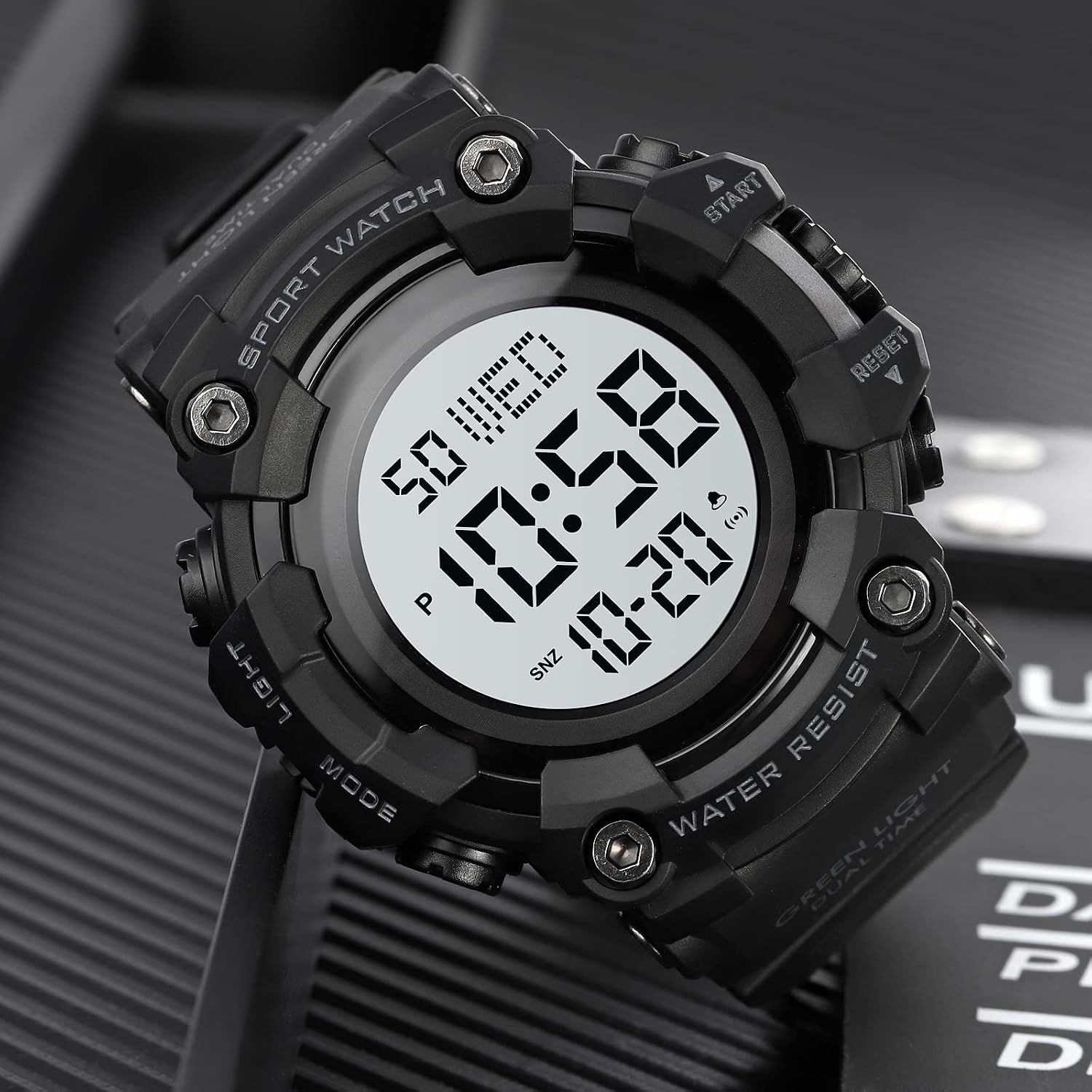 FANMIS Men's Digital 50M Waterproof Electronic Sport Watch Rubber Band Army Military 24H Time LED Light 164FT Water Resistant Calendar Date Day Watches
