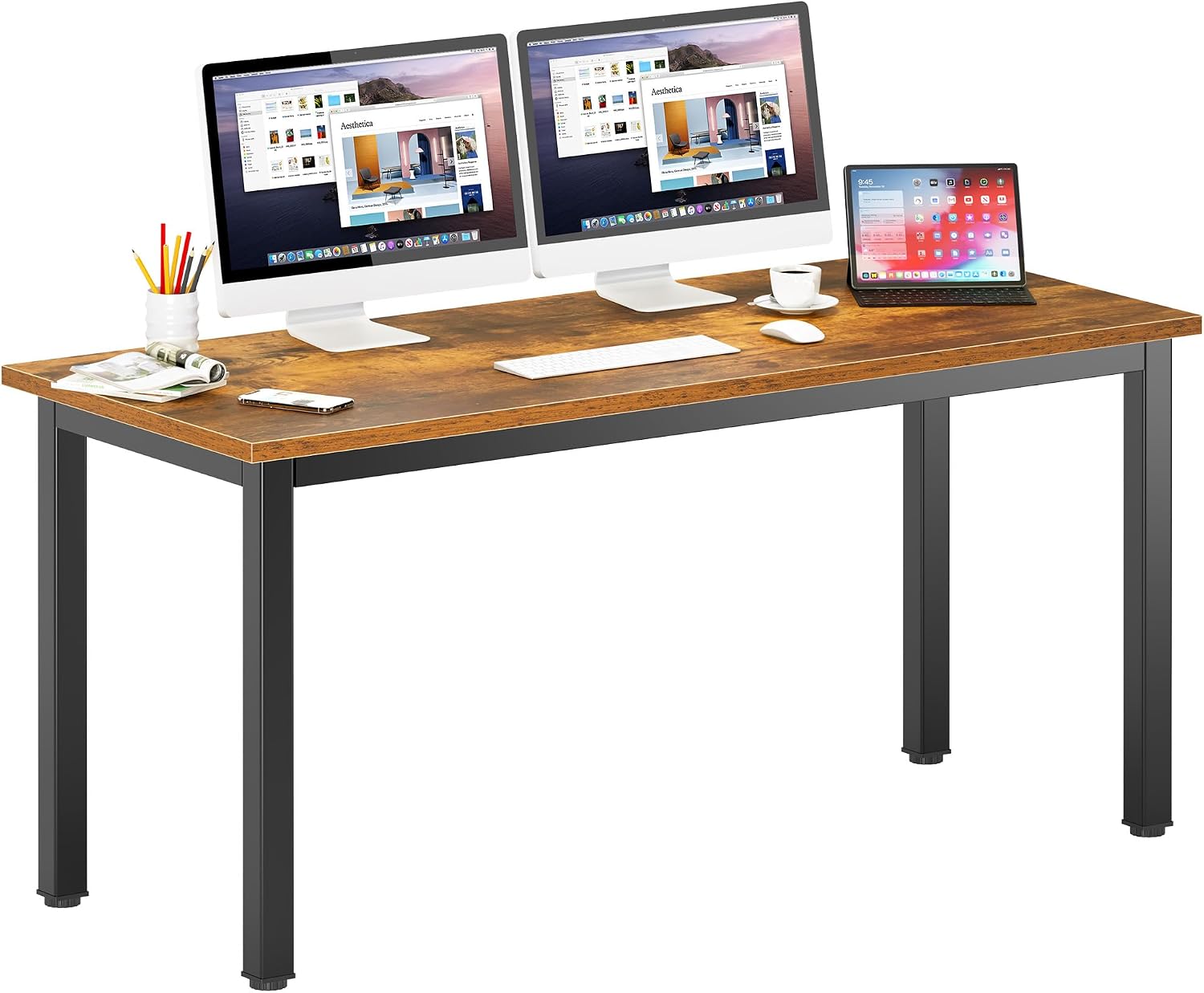 DlandHome 47 inches Medium Computer Desk for Bedroom, Retro