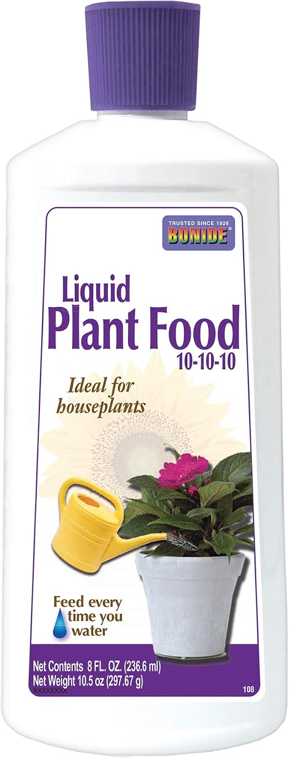 Bonide Houseplant Liquid Plant Food 10-10-10, 8 oz Concentrated Fertilizer for Indoors, Use Every Time You Water | Concentrated Fertilizer for Indoors