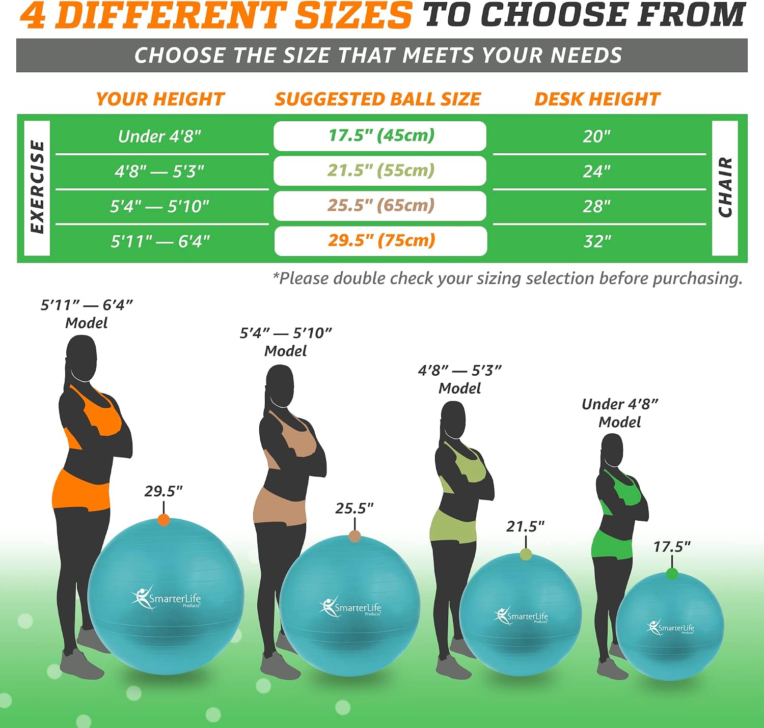 SmarterLife Exercise Ball, Yoga Ball for Gym, Balance, Stability, Pregnancy