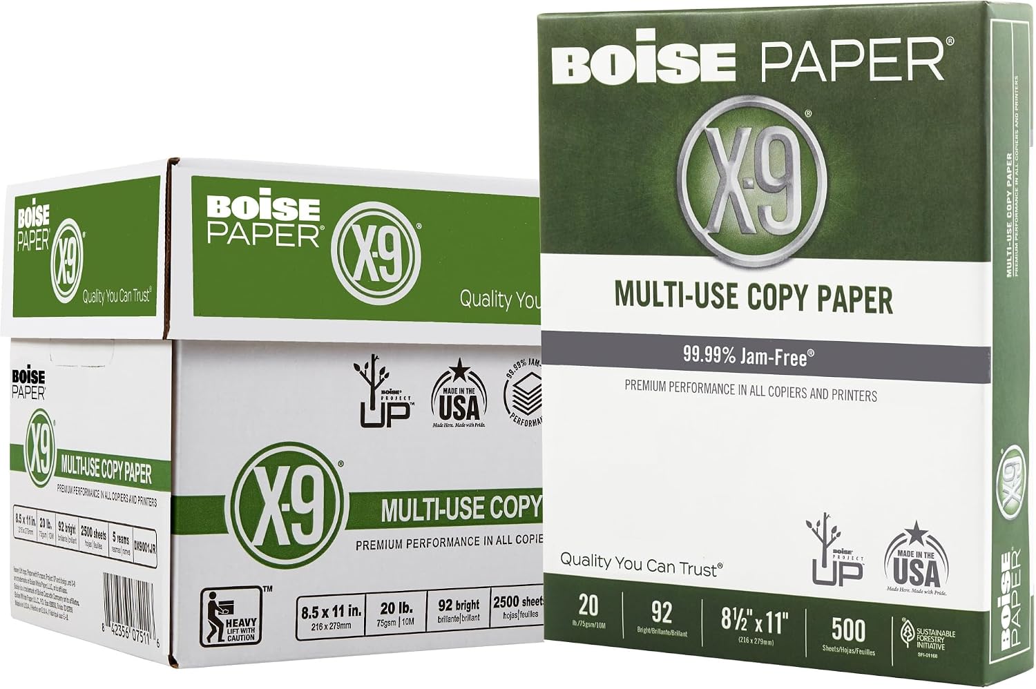 Boise X-9 Multi-Use Printer & Copy Paper, 5 Reams, White, Ledger (11in x 17in), 2500 Sheets Per Case, 20 Lb, 92 Brightness