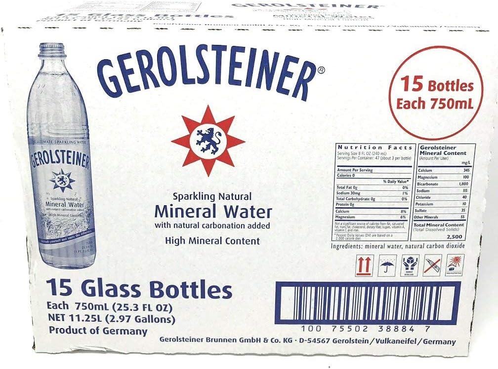 GEROLSTEINER NATURAL SPRK MINERAL WATER GLASS BOTTLE 1 CT 25.3 OZ - 0075502386671