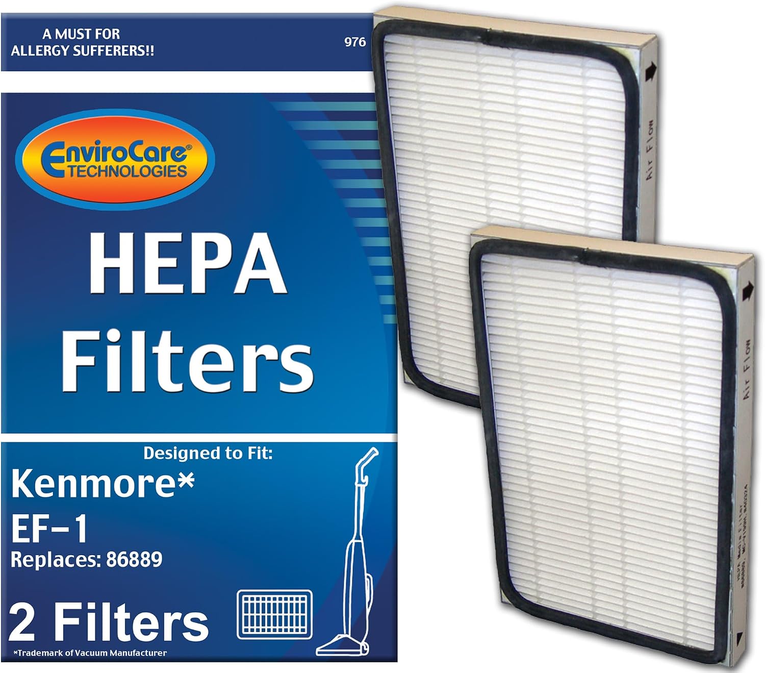 EnviroCare Replacement HEPA Vacuum Cleaner Filters Designed to fit Kenmore Vacuums Using The EF-1 Filters. 2 Filters