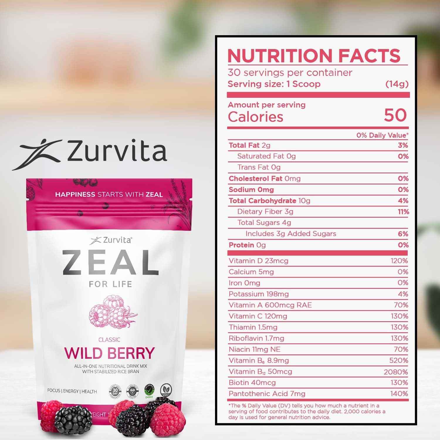 Zurvita - Zeal for Life Wild Berry Wellness Drink Mix - 420 g | Contains Vitamins, Minerals, Antioxidants, Plant Nutrients, Digestive Enzymes, And Phytonutrients For Daily Nutrition