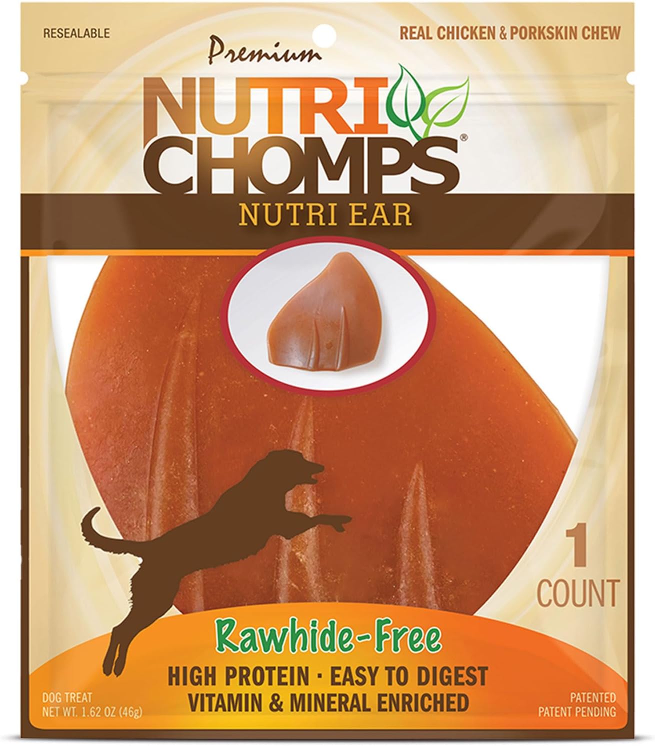 NutriChomps Rawhide-Free Dog Chews, Ear-Shaped, Chicken, 10 Count