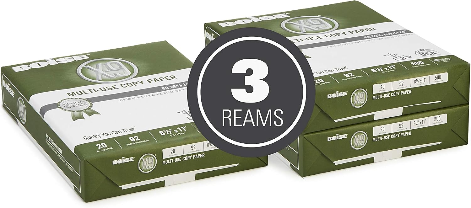 Boise X-9 Multi-Use Printer & Copy Paper, 5 Reams, White, Ledger (11in x 17in), 2500 Sheets Per Case, 20 Lb, 92 Brightness