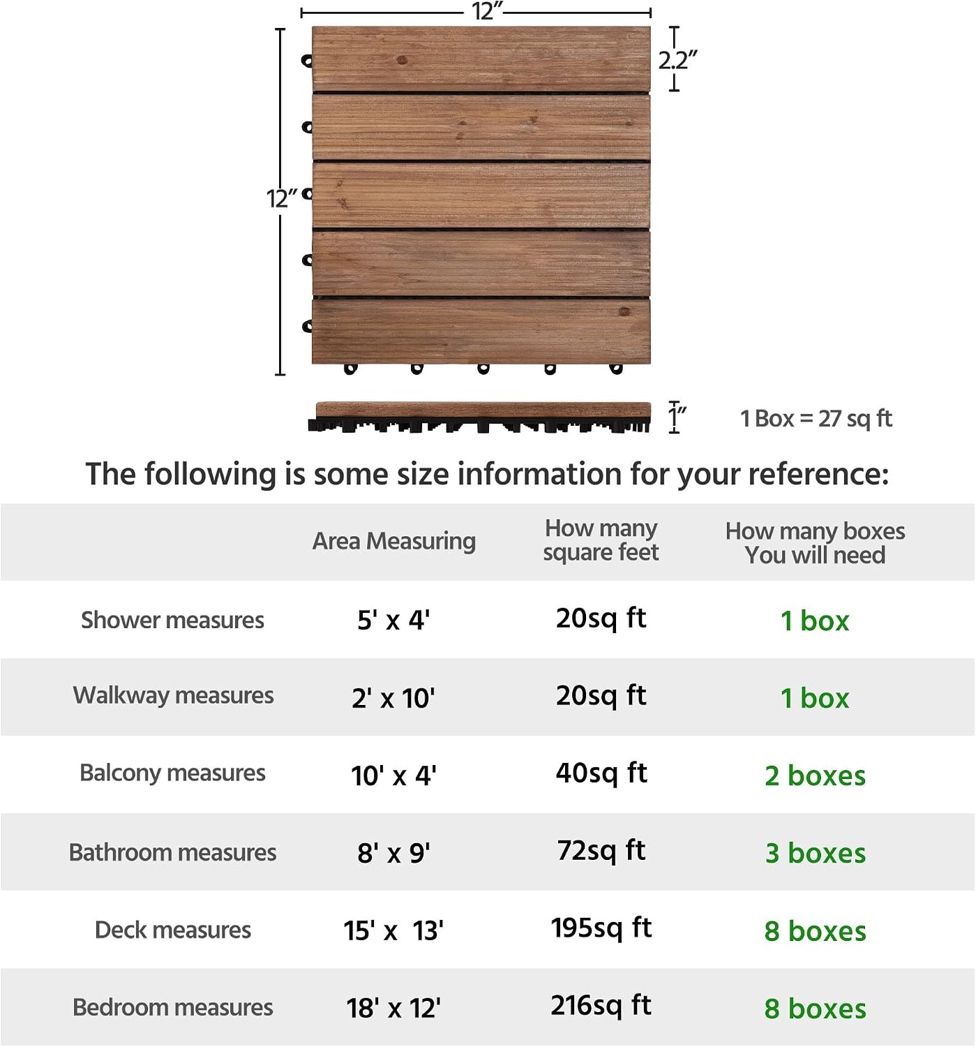 Topeakmart 27PCS Interlocking Deck Tiles 12x12 Patio Flooring, Brown
