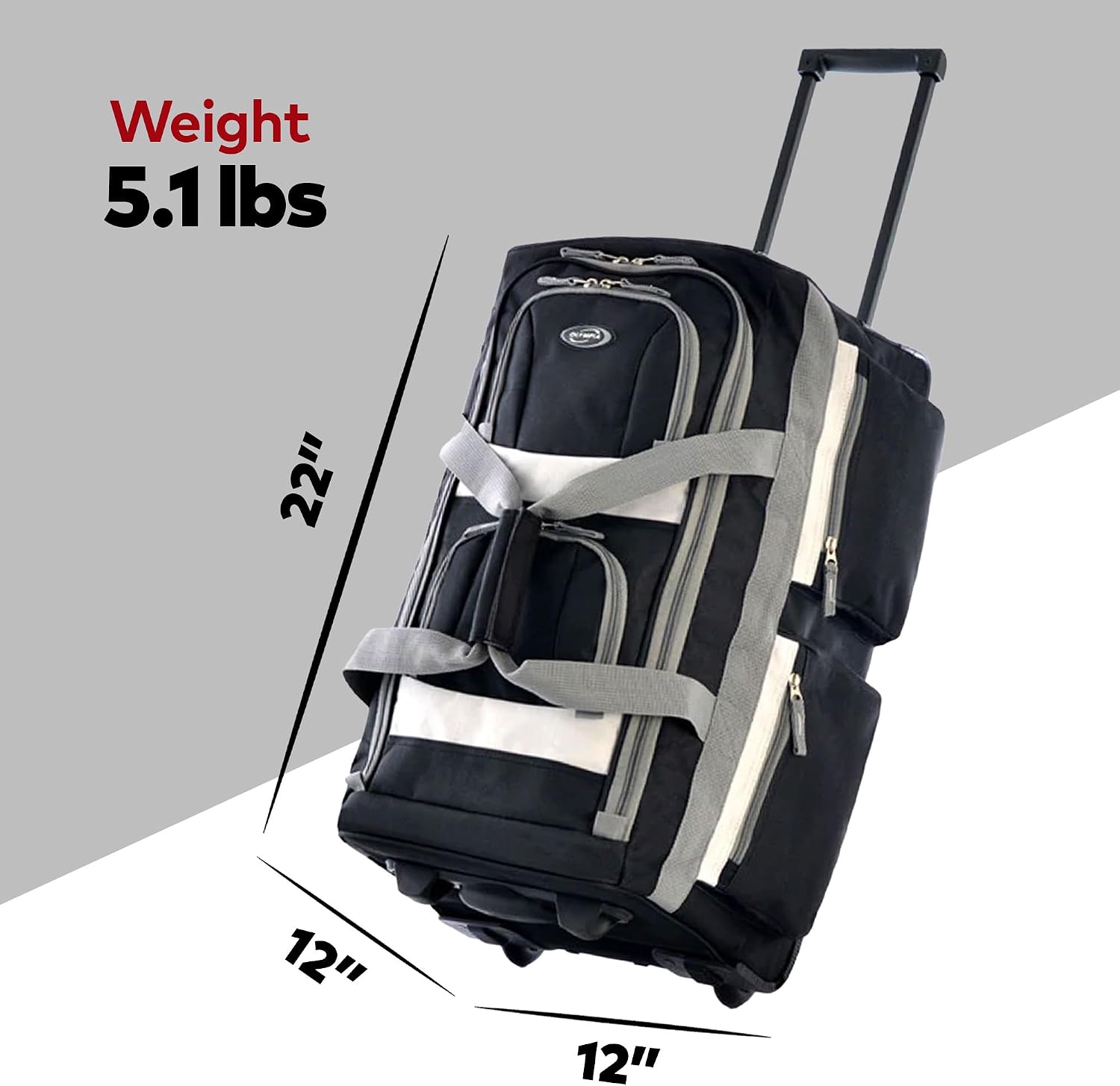 Olympia U.S.A. 33 inch Jumbo Size 8 Pockets Wheeled Rolling Duffel Bag Water Resistant Luggage Lightweight Travel Suitcase with Retractable Handle