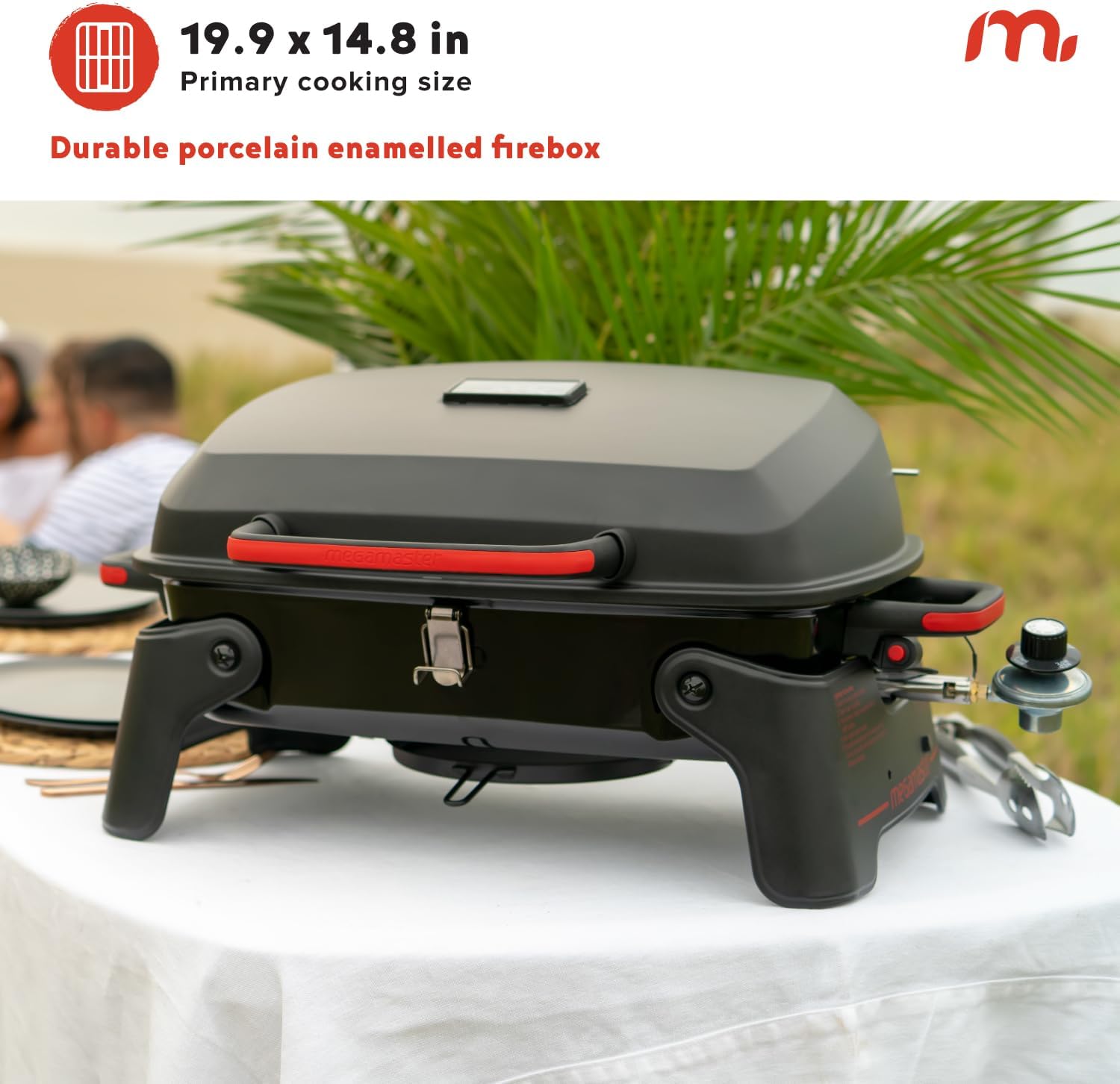 Megamaster Tabletop 1 Burner Gas Grill, Foldable Legs with Warming Rack