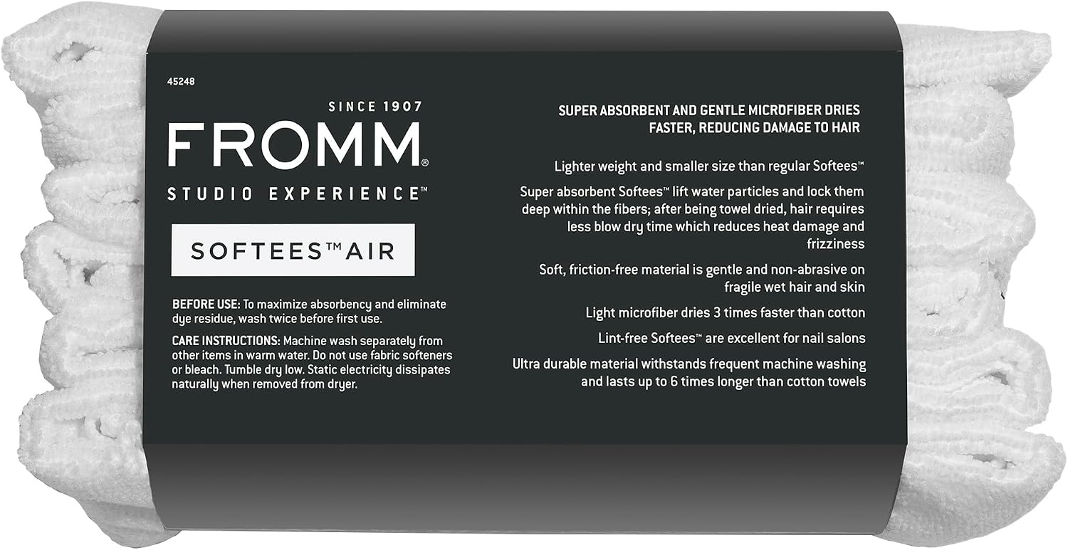Fromm Softees Microfiber Hair Towels, Absorbent Salon Hair Towels for Hairstylists, Barbers, Spa & Gym, Fast-Drying, Ultra-Soft, Lint-Free, Multi-Purpose Towels, 16" x 29"- 10-Pack - Black