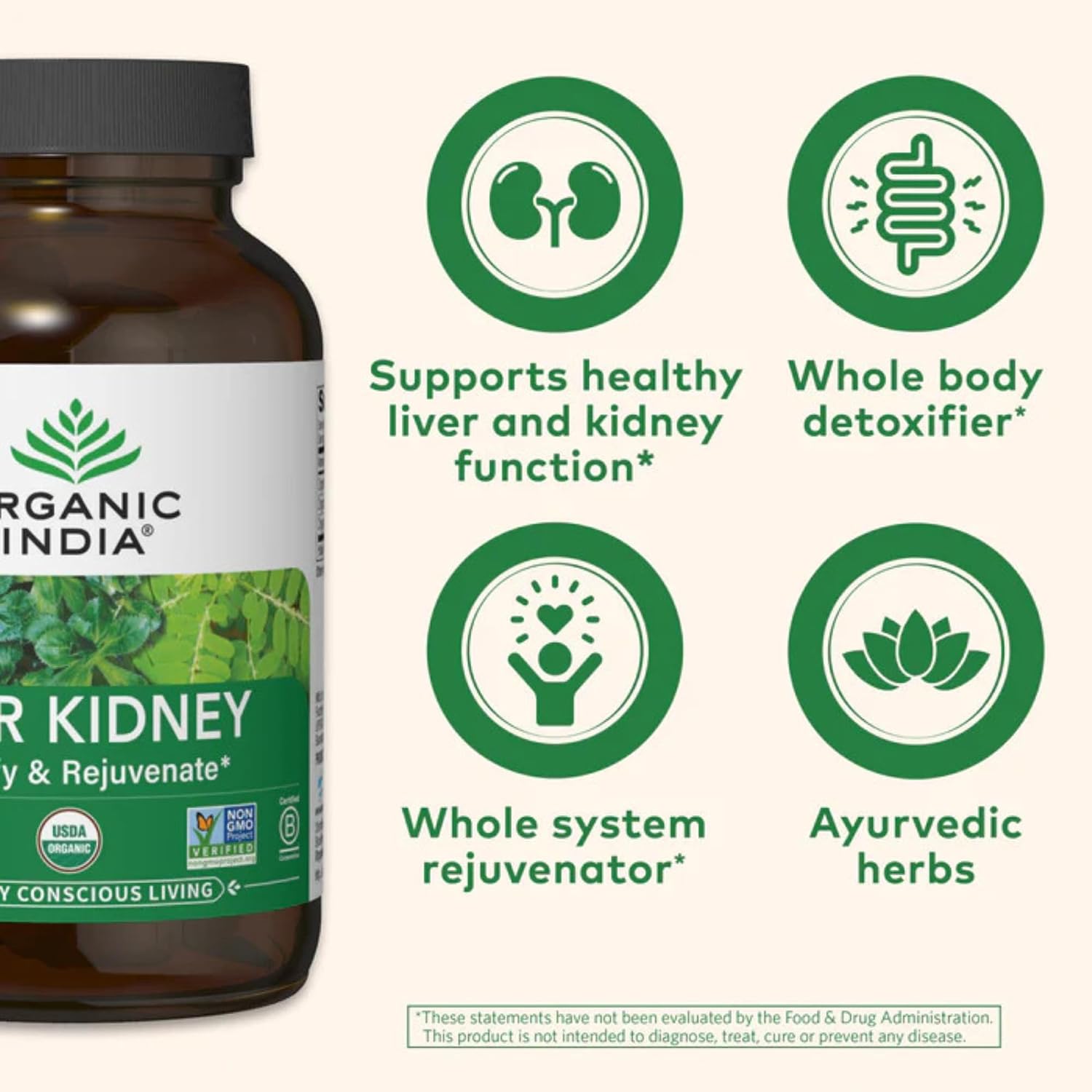 ORGANIC INDIA Liver and Kidney Cleanse Detox Repair - Herbal Supplement - Detoxify & Rejuvenate, Supports Healthy Liver & Kidney Function, Vegan, USDA Certified Organic, Non-GMO - 90 Capsules