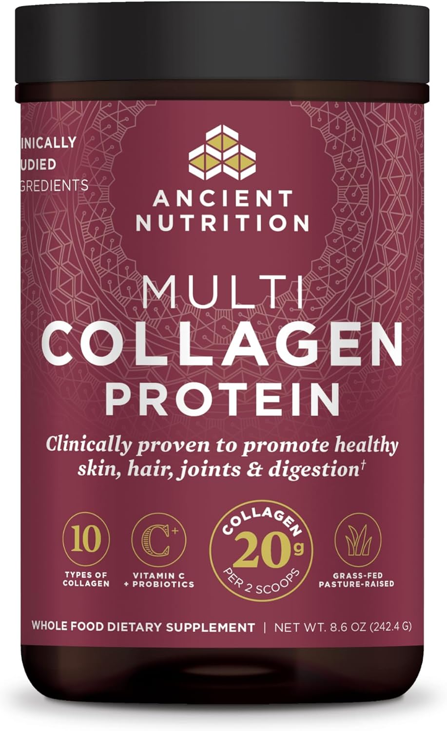 Ancient Nutrition Multi Collagen Protein Powder, 5 Types of Food Sourced Collagen, Providing Types I, II, III, V, and X, 16.2 Ounce