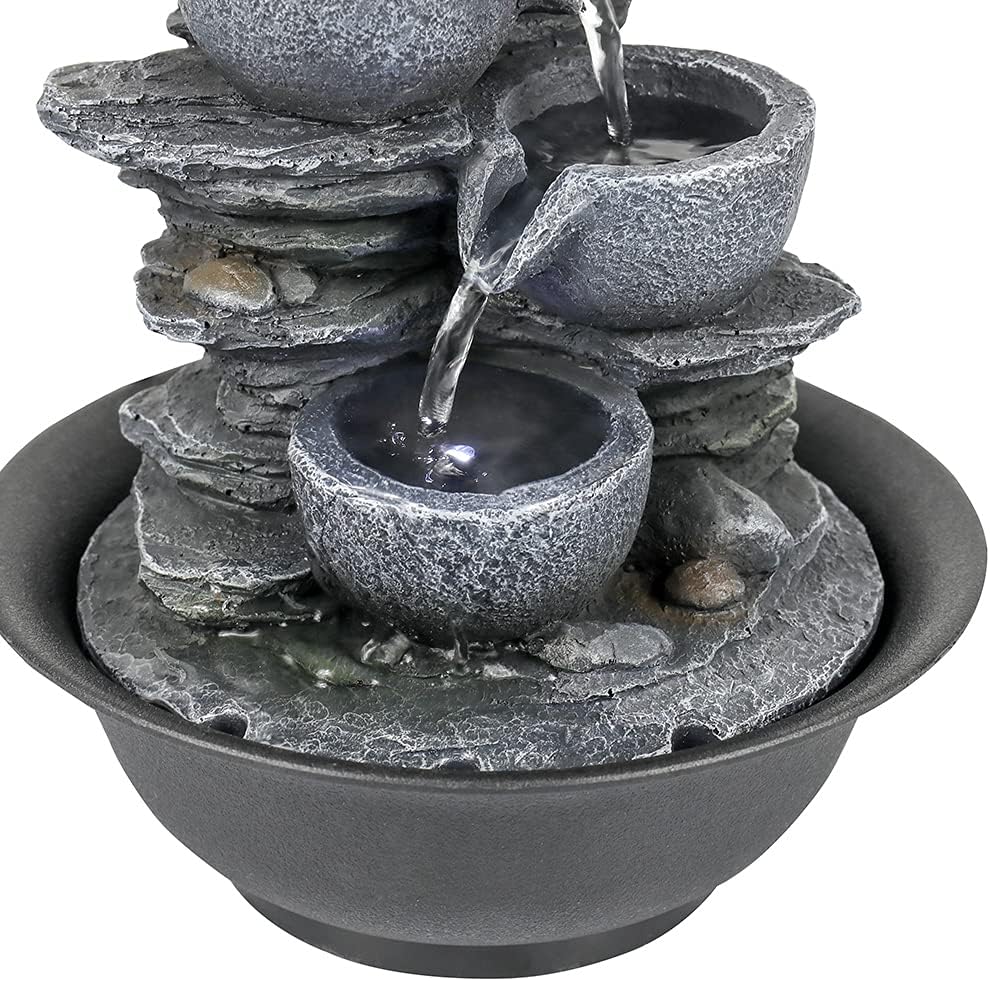 Rockery Indoor Water Fountain, Zen Meditation Tabletop Fountain with LED Lights & Crystal Ball for Home Office Bedroom 9 4/5"