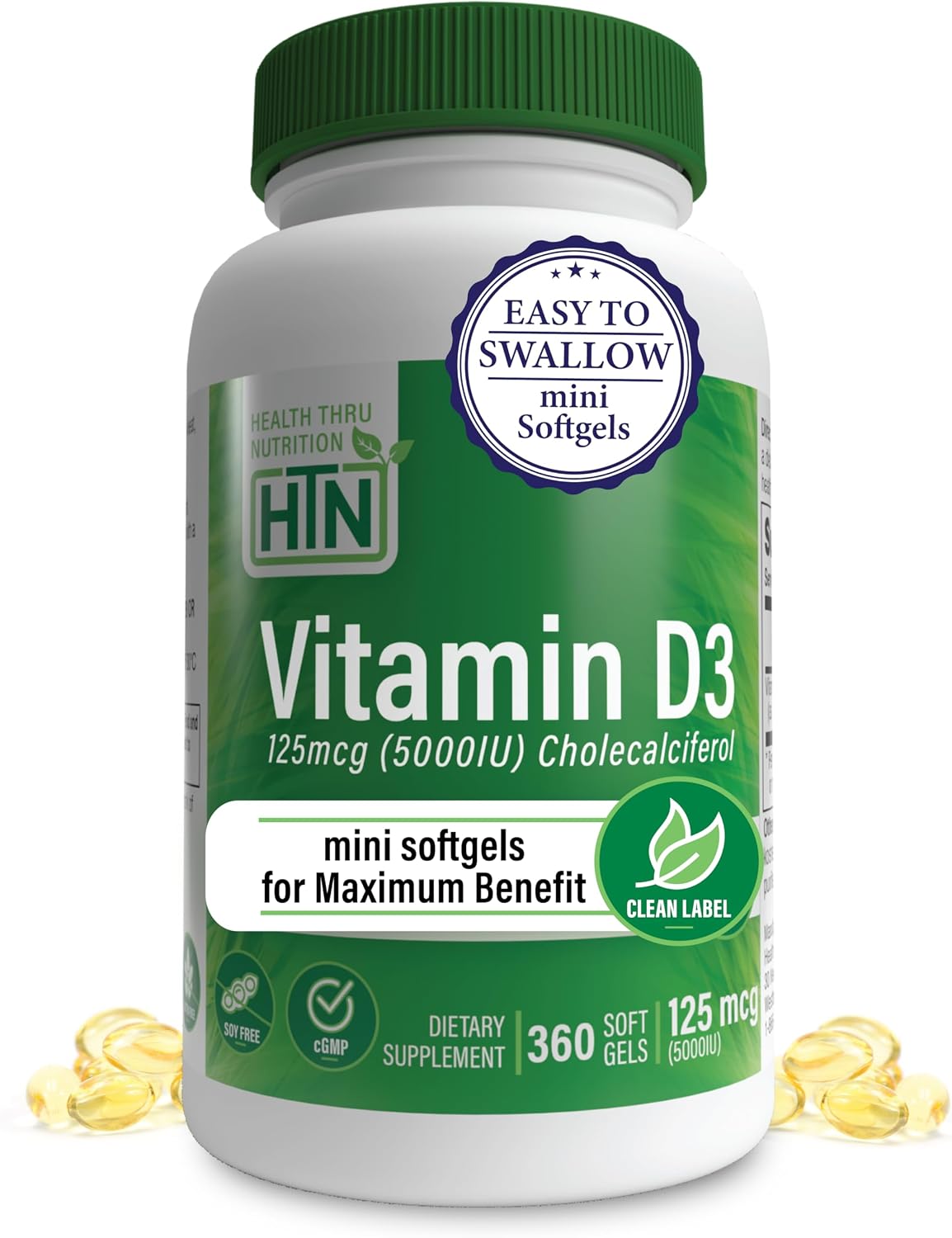 Health Thru Nutrition Vitamin D3 2000iu - 50 mcg 365 Mini Softgels | Vitamin D Supplement as Cholecalciferol | Immune Health Support | 3rd Party Tested | Non-GMO USP Grade in Organic EVOO