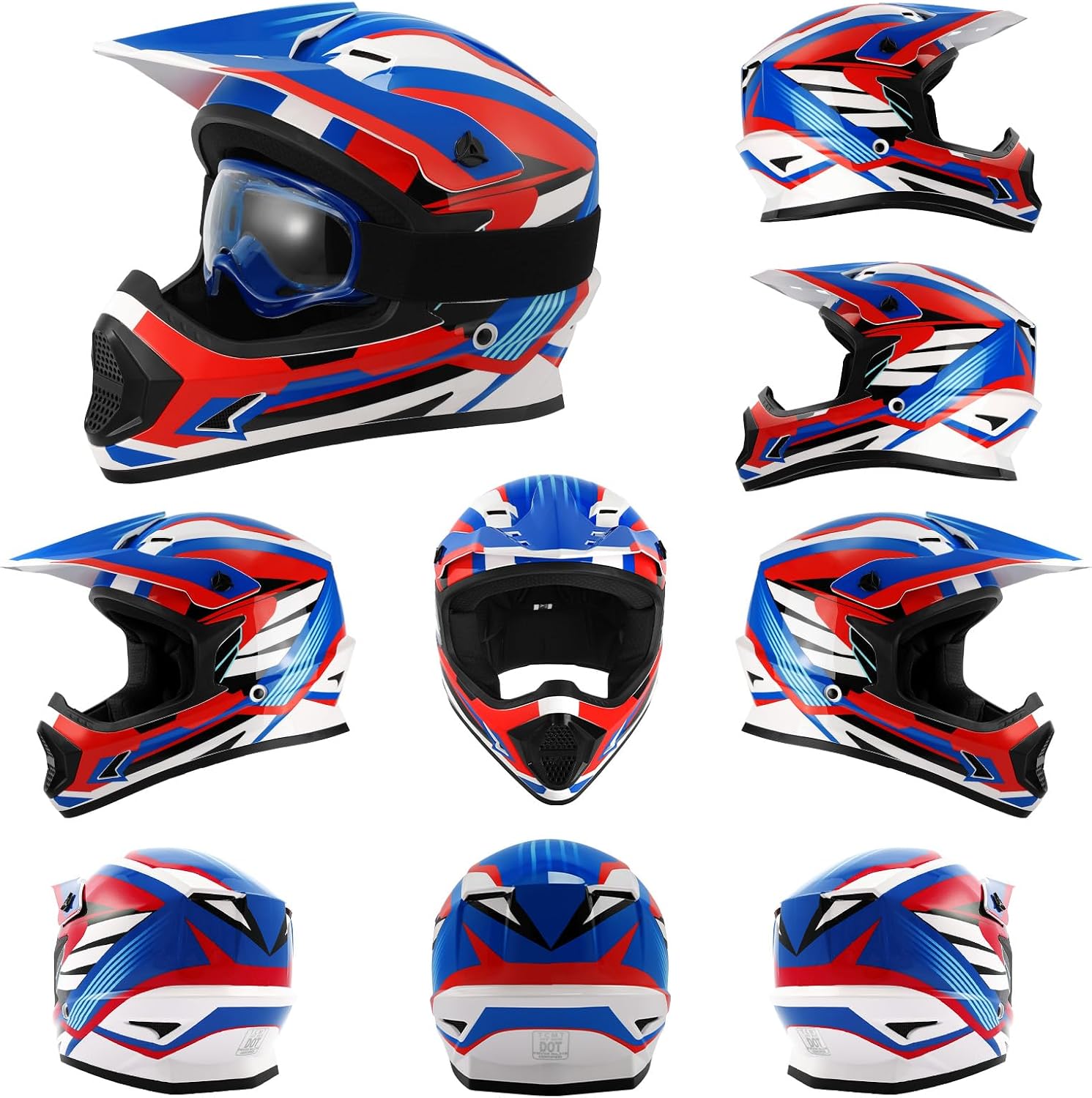 TCMT Youth Dirt Bike Helmet DOT Certified - Kids Full Face Motocross ATV Helmet with Goggles, Gloves and Helmet Bag for Off-Road, BMX, MX, Street Riding