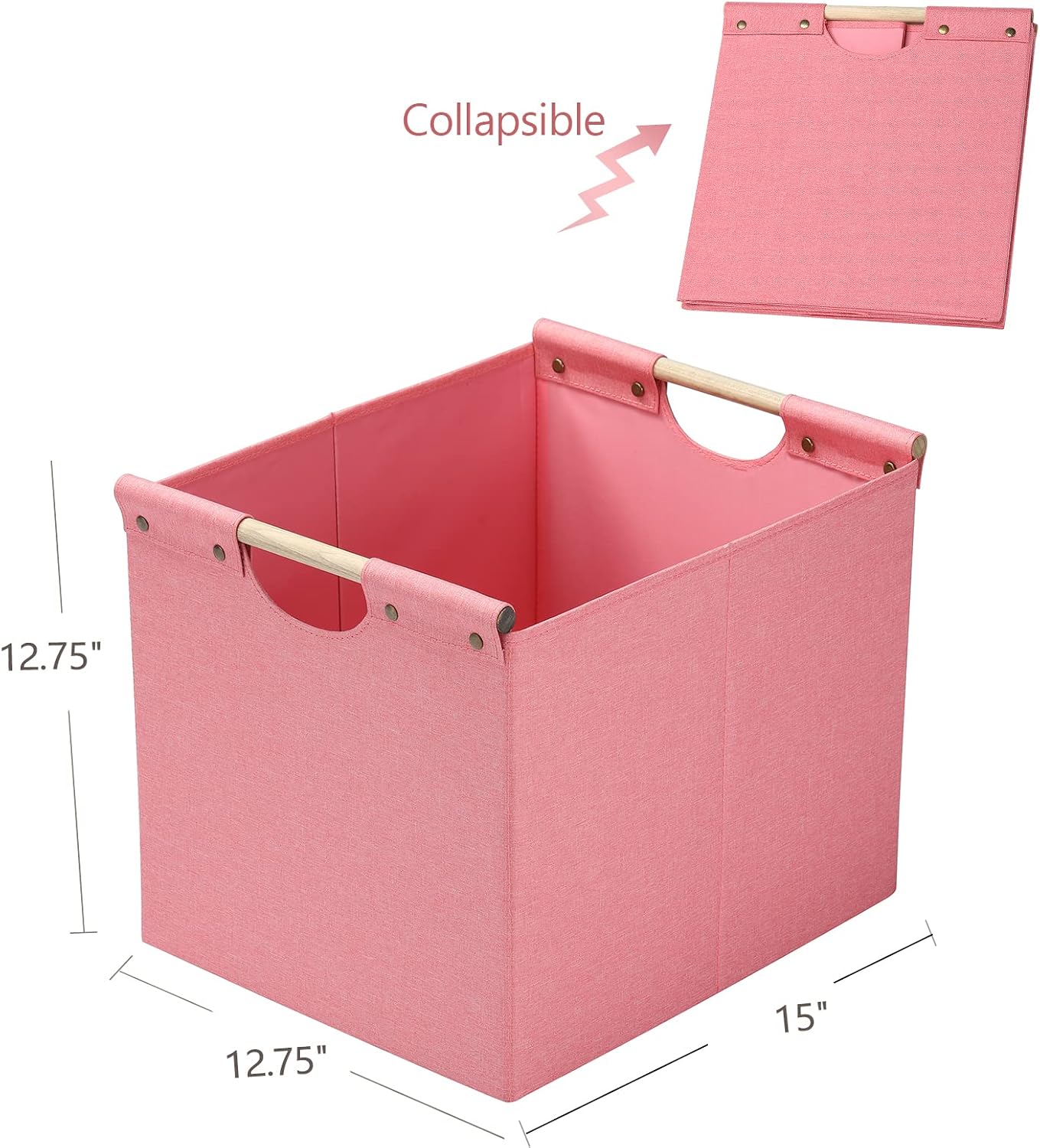 HOONEX Large Collapsible Storage Bins, Linen Fabric, 2 Pack, Storage Baskets with Wooden Carry Handles and Sturdy Heavy Cardboard, for Home, Office
