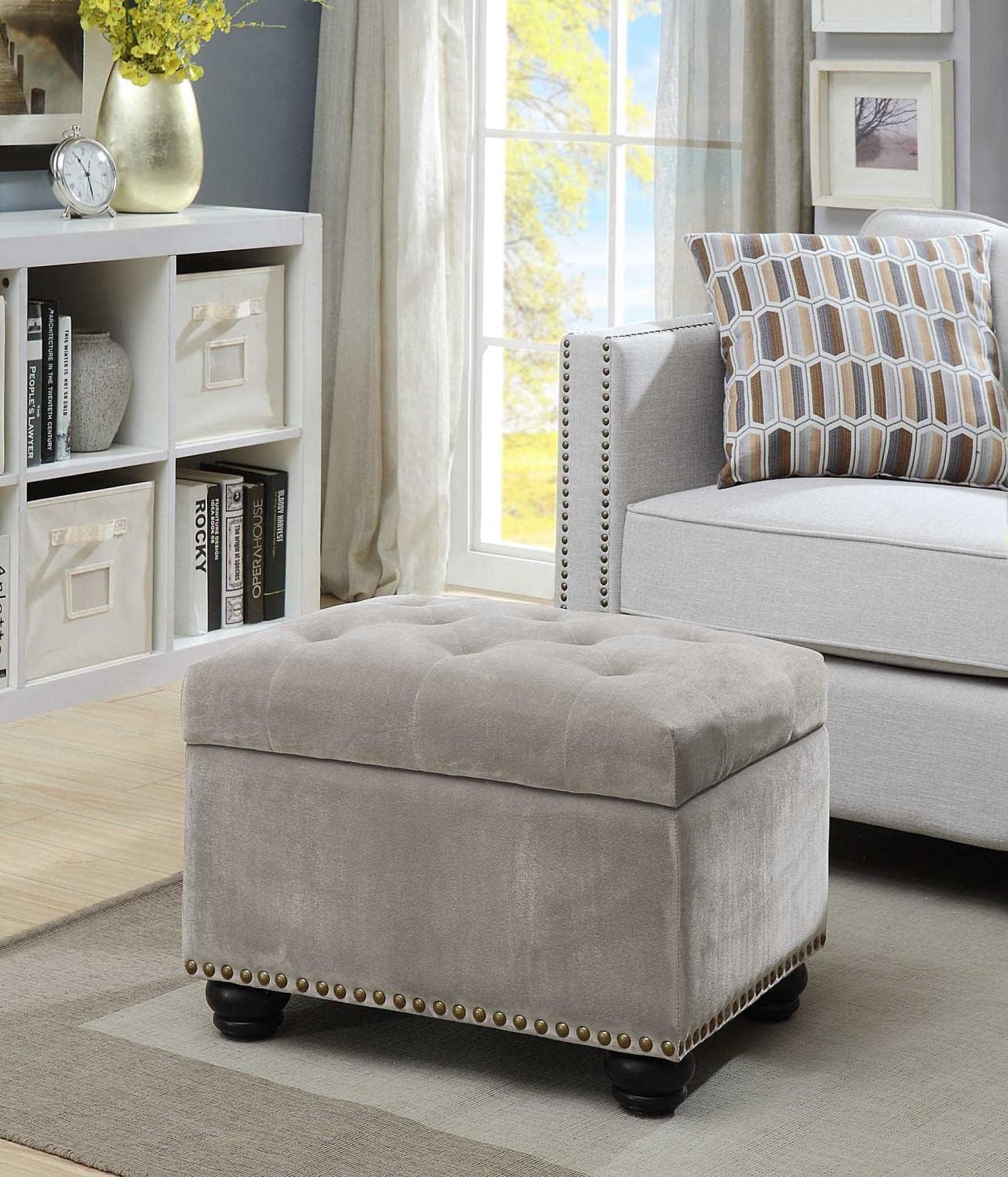 Convenience Concepts Designs4Comfort 5th Avenue Storage Ottoman 24" - Contemporary Foot Stool and Seat with Hinged Lid for Living Room, Dining Room, Office, Den, Espresso Faux Leather