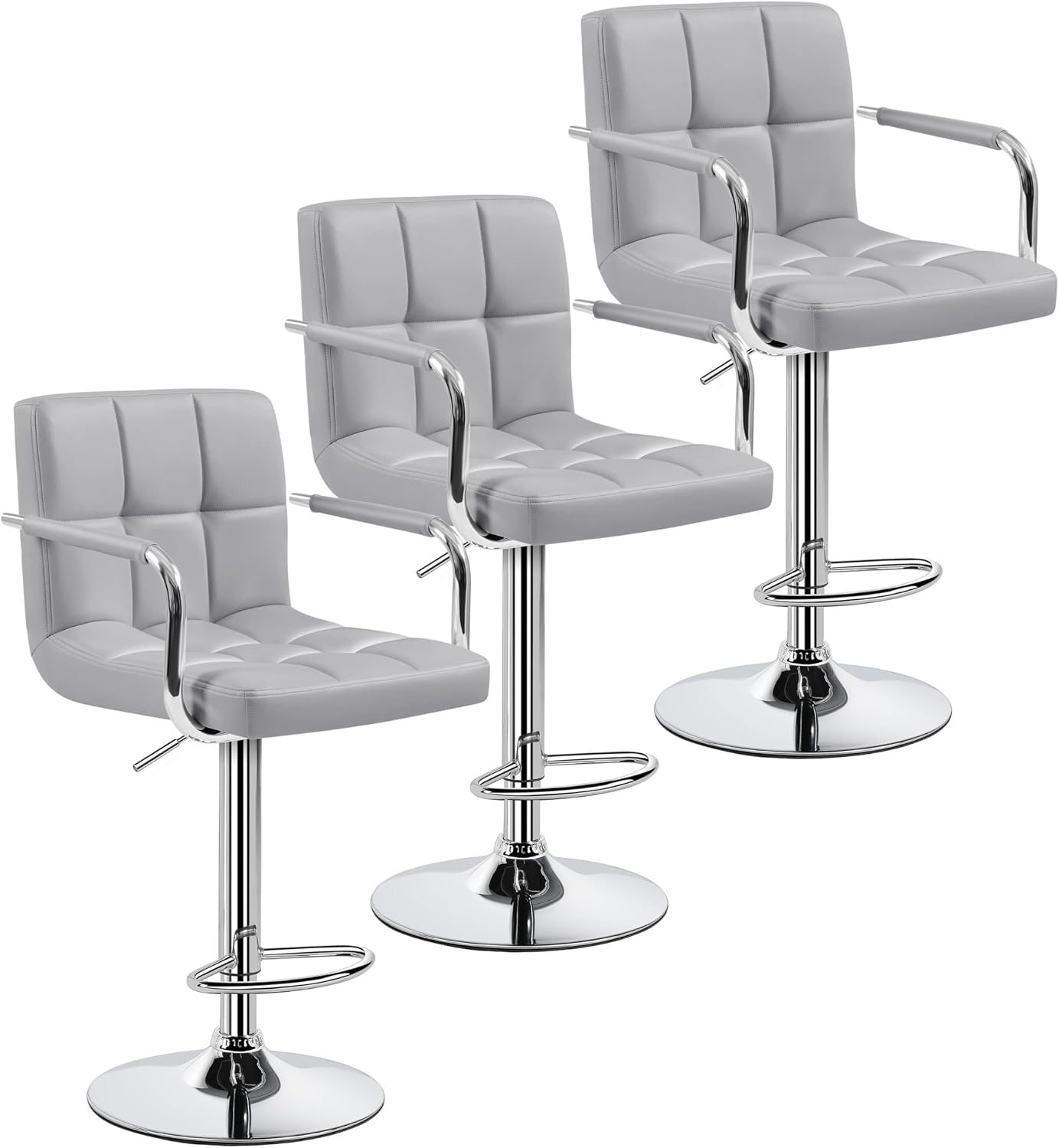 Yaheetech Bar Stools Set of 2, Swivel with Backs, Adjustable Height, White | 360° Swivel Barstools Feature Padded PU Leather Seats, Supportive Backs, 300 lb Capacity for Kitchen Islands