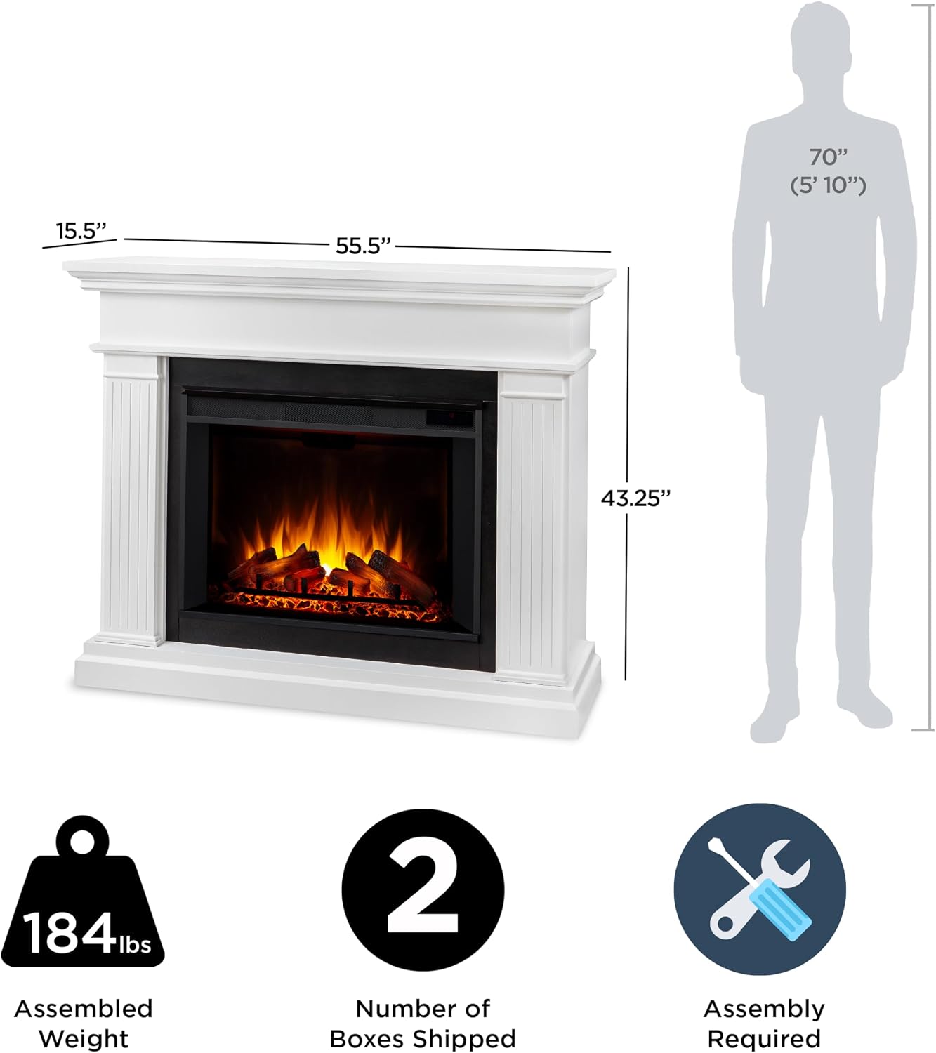 Real Flame Centennial Grand Electric Fireplace with Mantel for Living Room or Bedroom, Replaceable Fireplace Insert Heater