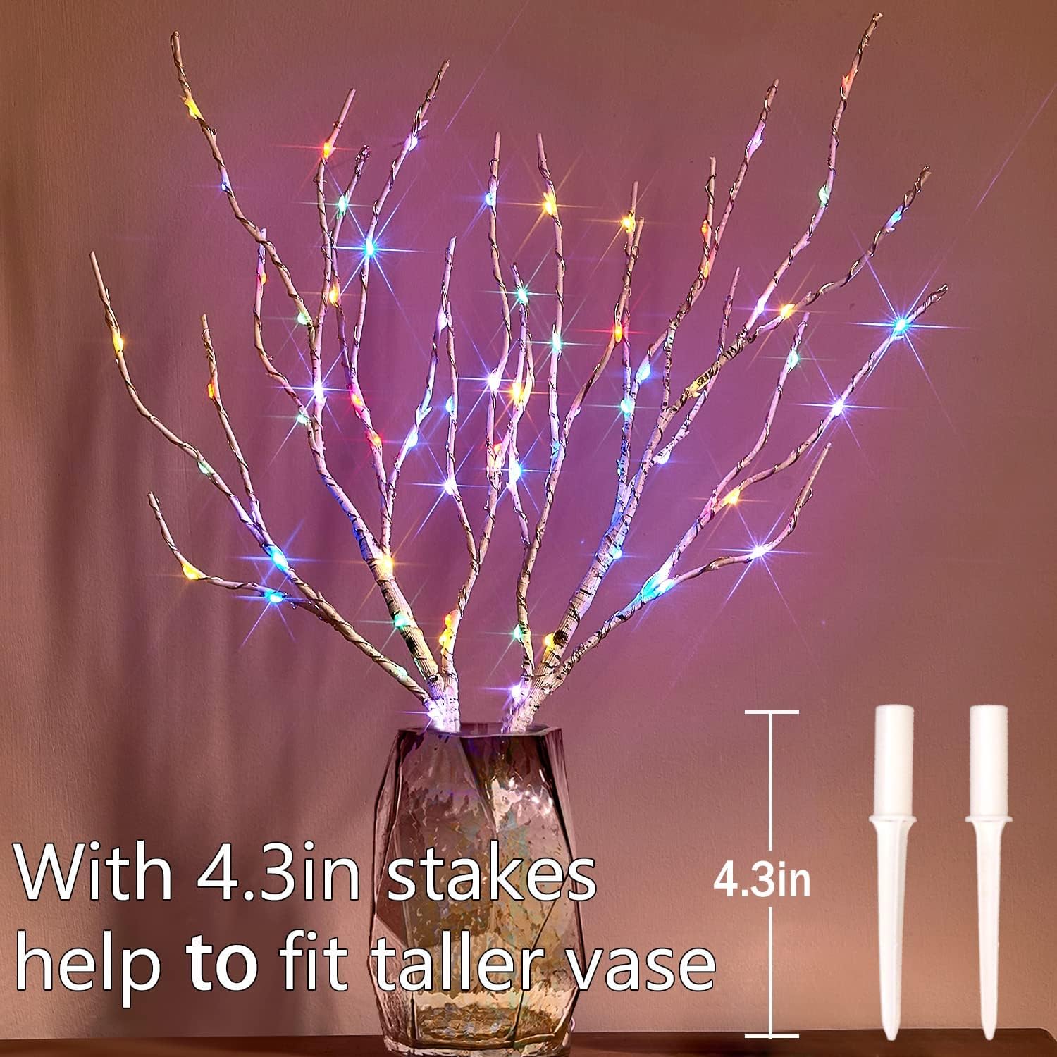 Fudios Lighted Branches with Timer 70 LED Fairy Lights 18in Battery Operated, Willow Branches with Lights for Vase Christmas Holiday Home Decor