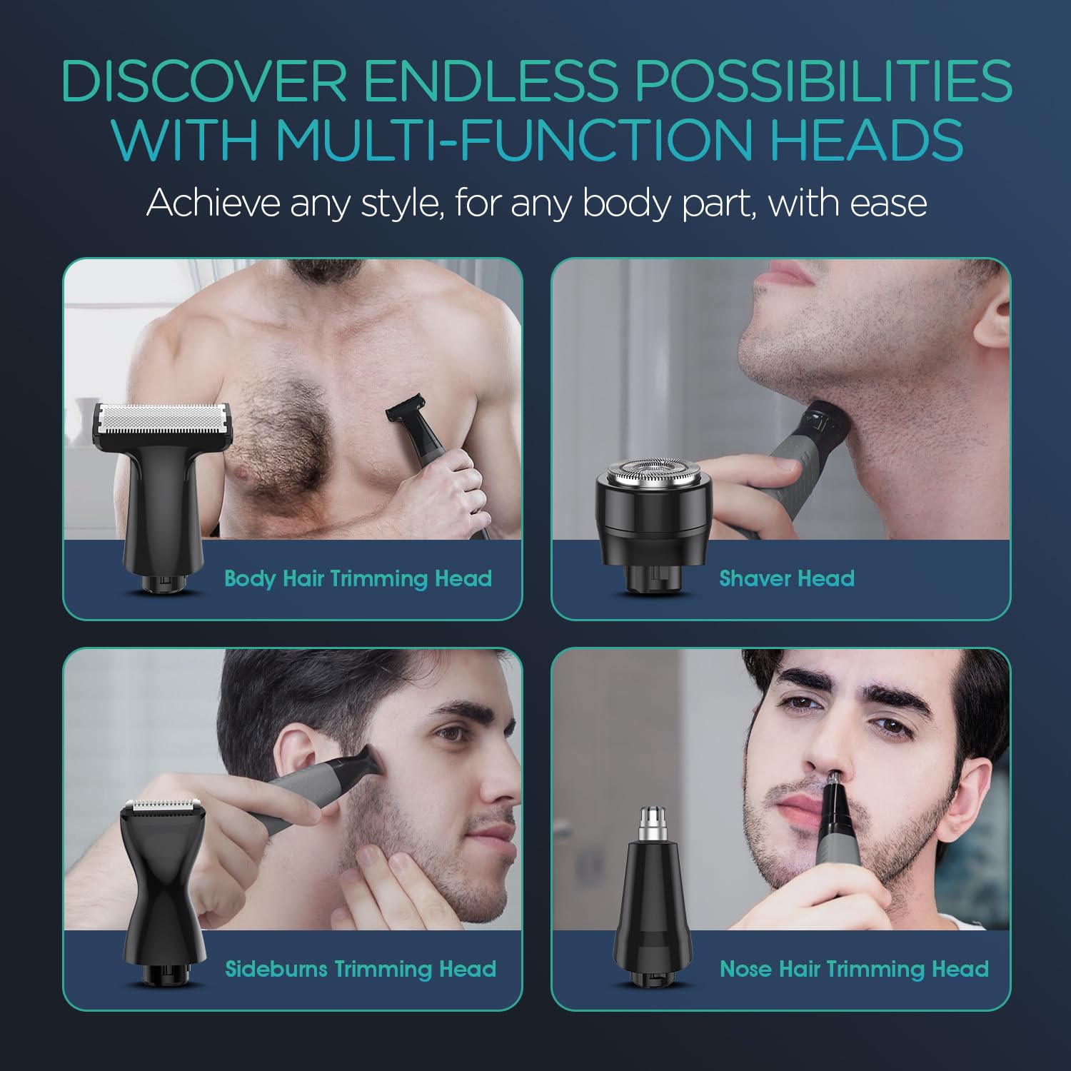 VOYOR Beard Trimmer for Men, Electric Razor for Face, Body & Nose, Wet/Dry