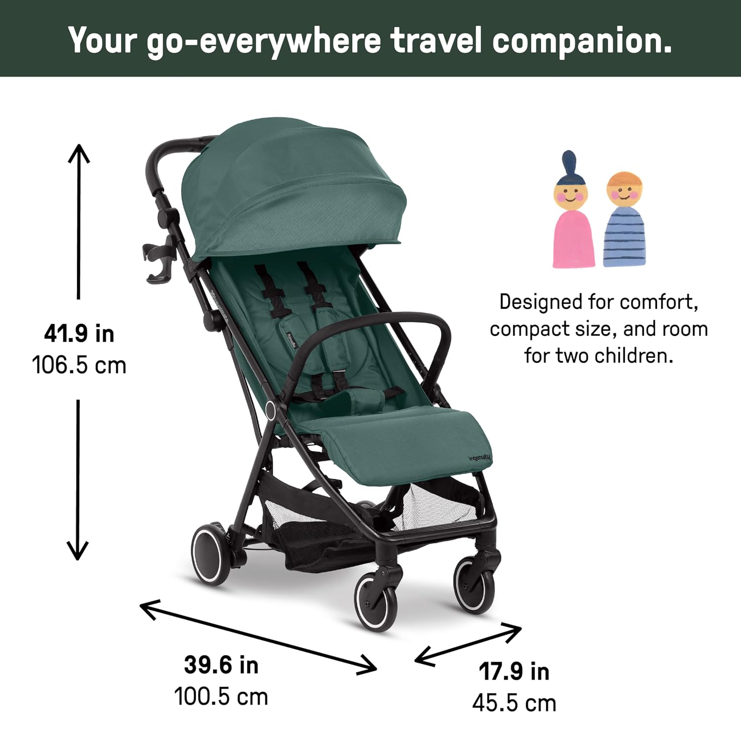 Ingenuity 3D Travelmate Pro Lightweight Travel Stroller with Fold-Away Ride-On Board for Toddlers, Airplane Overhead Bin Compatible, Car Seat Ready, One-Hand Fold