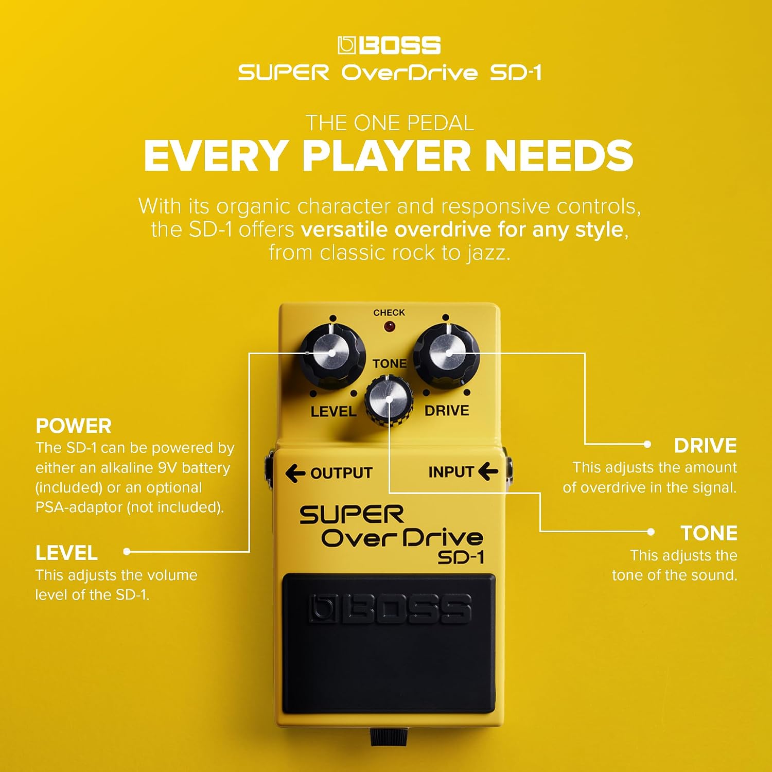 BOSS SD-1 SUPER Overdrive | Compact Overdrive Pedal | Genre-Defining Sound & Feel | Unique Clipping Circuitry Produces Tube-Like Characteristics | Dynamic Tone Options | Easy-To-Use Controls | Compact Overdrive Pedal. Genre-Defining Sound and Feel, Uniqu…