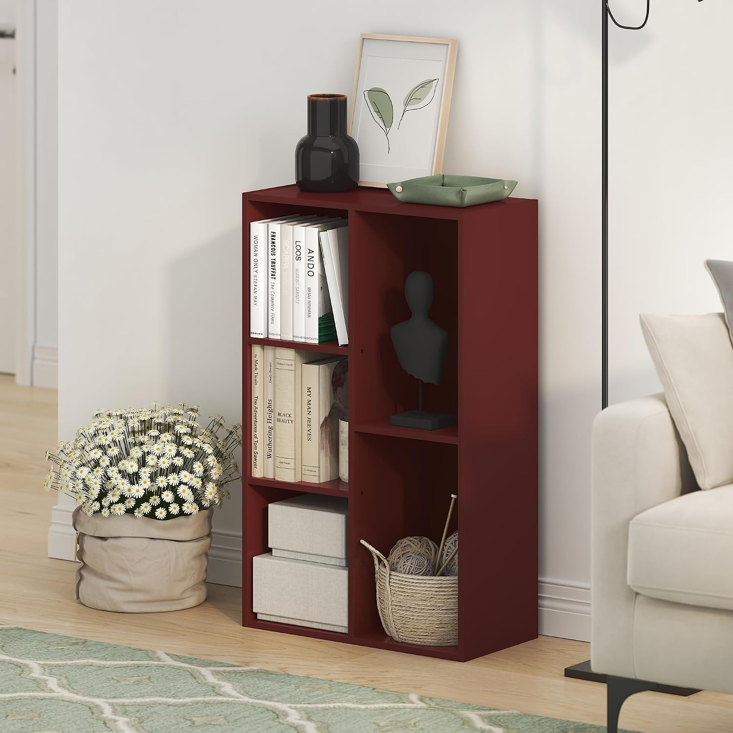 Furinno LUDER Book Shelf, 5-Cube Bookshelf, Easy Assembly Bookcase with Open Shelves, 9.4 x 19.7 x 31.5, for Living Room, Bedroom, Home Office, Darkwood