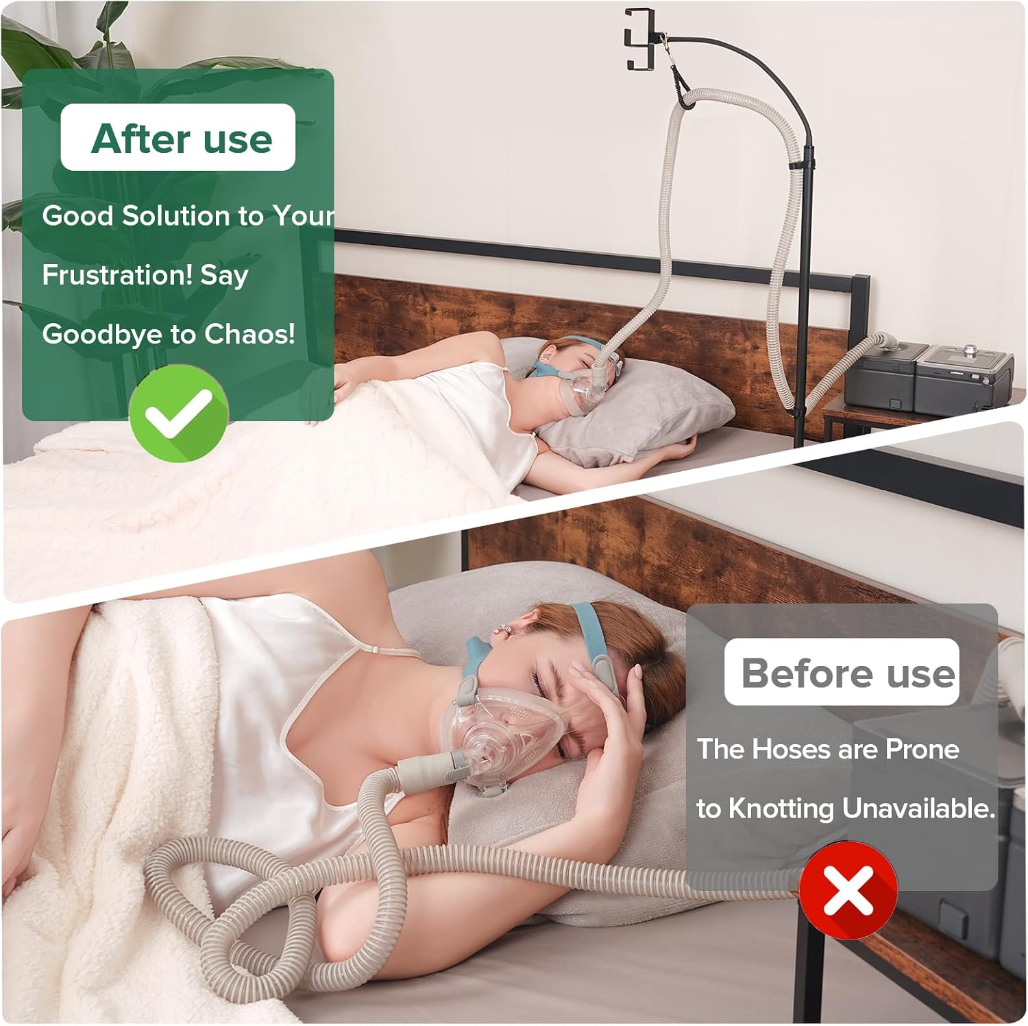 CPAP Hose Holder Bedside Stand, Fits ResMed/Philips w/Hook | All-Metal Durable, No-Wall-Drill Setup, Aluminum Hook Keeps Hose Tangle-Free & Hygienic