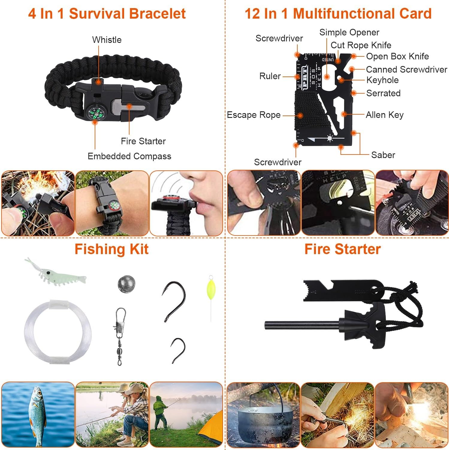 Survival Kit, 125Pcs Emergency Survival Gear Tactical with First Aid Kit Supplies Multifunctional Axe, Emergency Shelter for Outdoor, Camping, Hiking