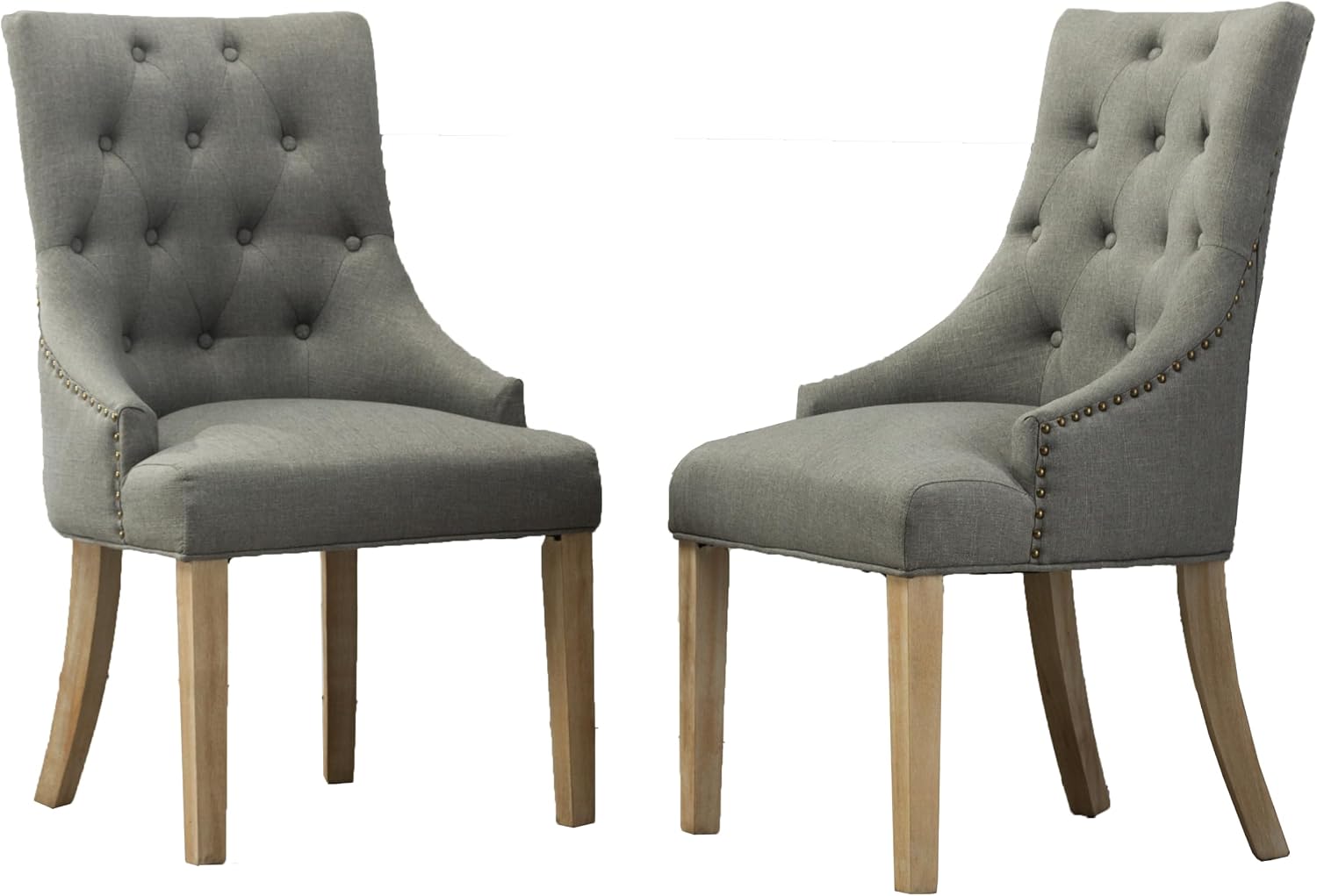 Roundhill Furniture Button Tufted Solid Wood Wingback Hostess Chairs with Nail Heads, Set of 2, Tan, White, "Tan, 24D x 22W x 39H in