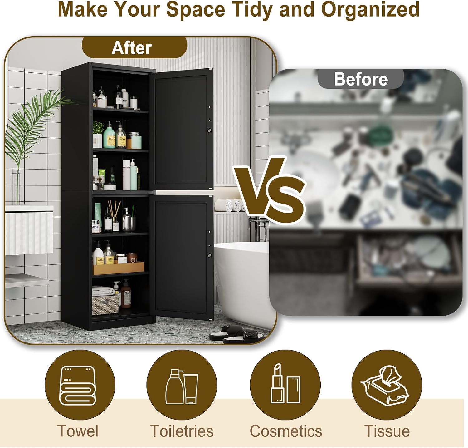 pozdeg 67" Tall Narrow White Metal Storage Cabinet | 2 Doors, 4 Adjustable Shelves, Freestanding Slim Pantry Organizer for Bathroom Kitchen Living Room
