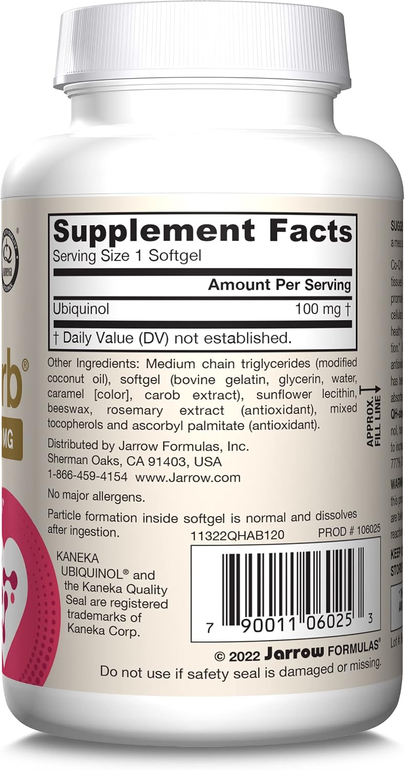 Jarrow QH-Absorb Ubiquinol 100mg CoQ10, Heart Health, 120 Softgels | High Absorption, Supports Mitochondrial Energy Production & Healthy Cardiovascular Function, Dietary Supplement