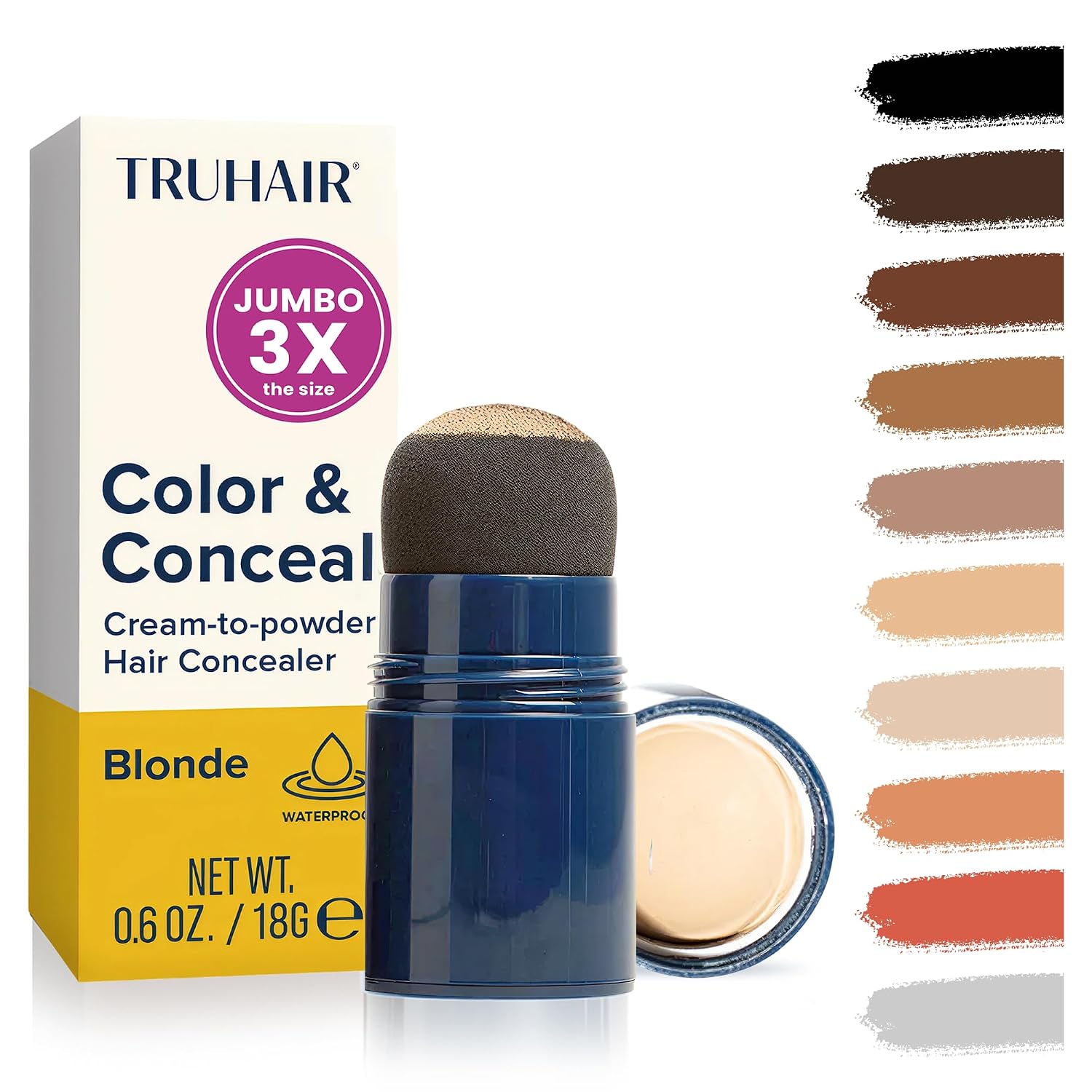 TRUHAIR Color & Conceal Waterproof Root Touch Up Hair Color for Gray Hair Coverage - Instant Root Cover Up Hair Powder for Women & Men - Bald Spot