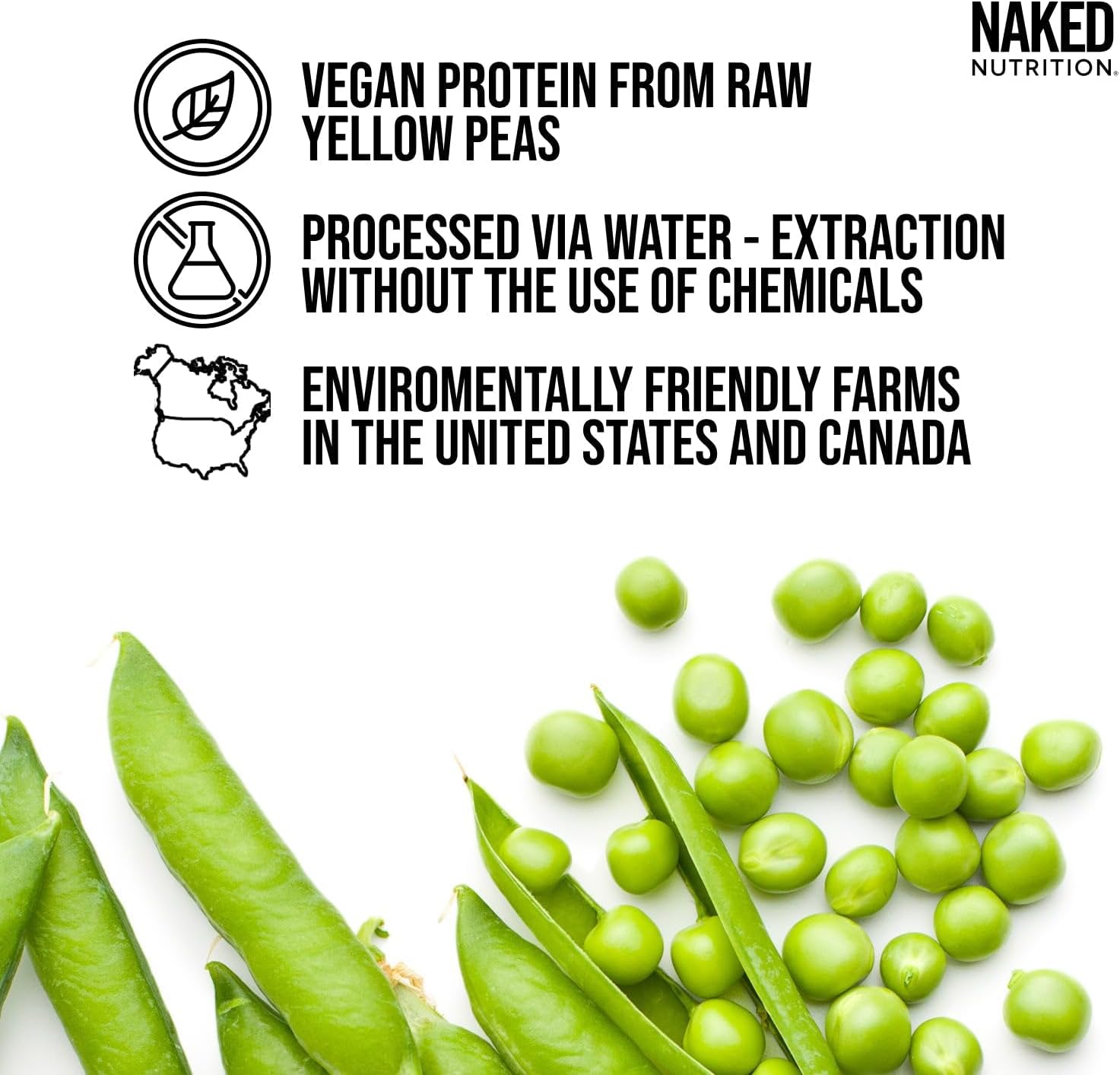 NAKED Pea - 5LB 100% Pea Protein Powder from North American Farms - Unflavored Vegan Pea Protein Isolate - NSF Certified, Plant Protein Powder, Easy to Digest - 76 Servings